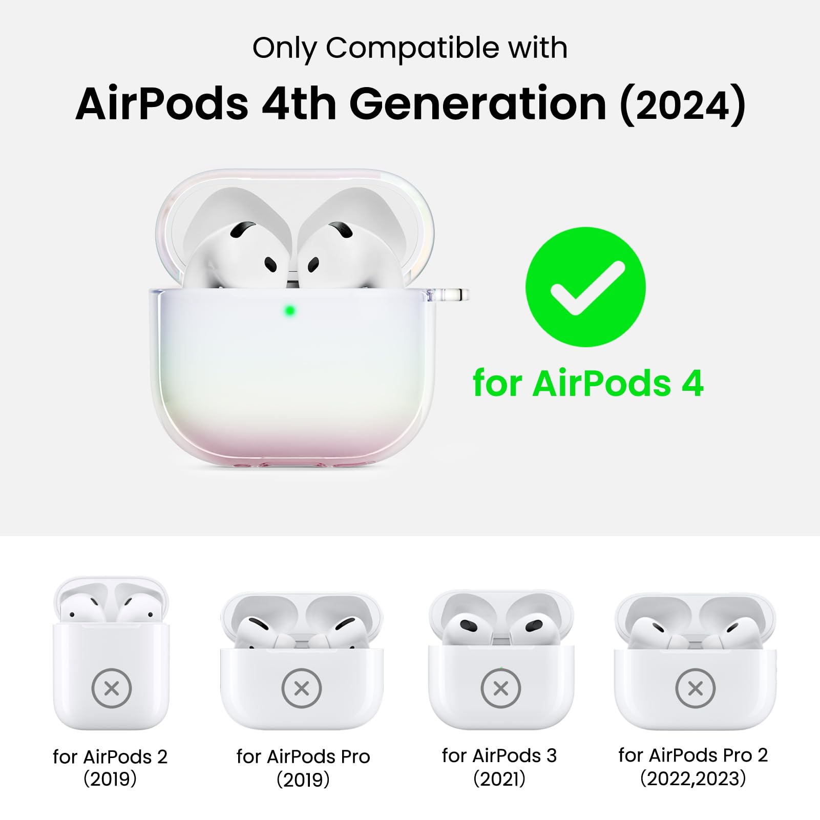 Only Compatible with AirPods 4th Generation (2024) for AirPods 4 x x x x for AirPods 2 (2019) for AirPods Pro (2019) for AirPods 3 (2021) for AirPods Pro 2 (2022, 2023)