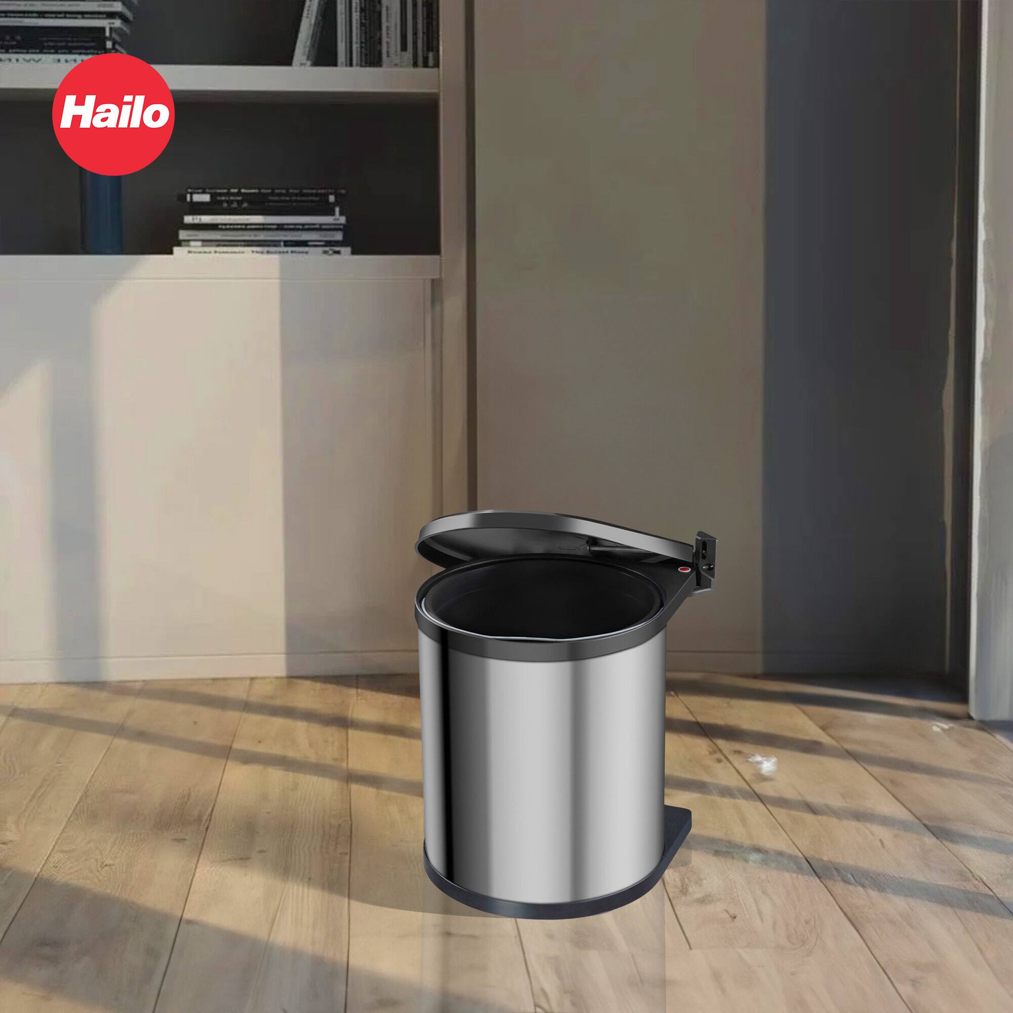 Alt View 4. Hailo - Compact 15L Waste Bin with Lid-Lift System - Silver.