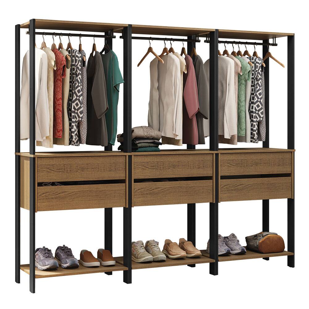 Angle. Madesa - Madesa Wardrobe Clothes Storage Rack with 6 Drawers and Hanging Spaces 82"L - Black/Brown - Rustic/Black.
