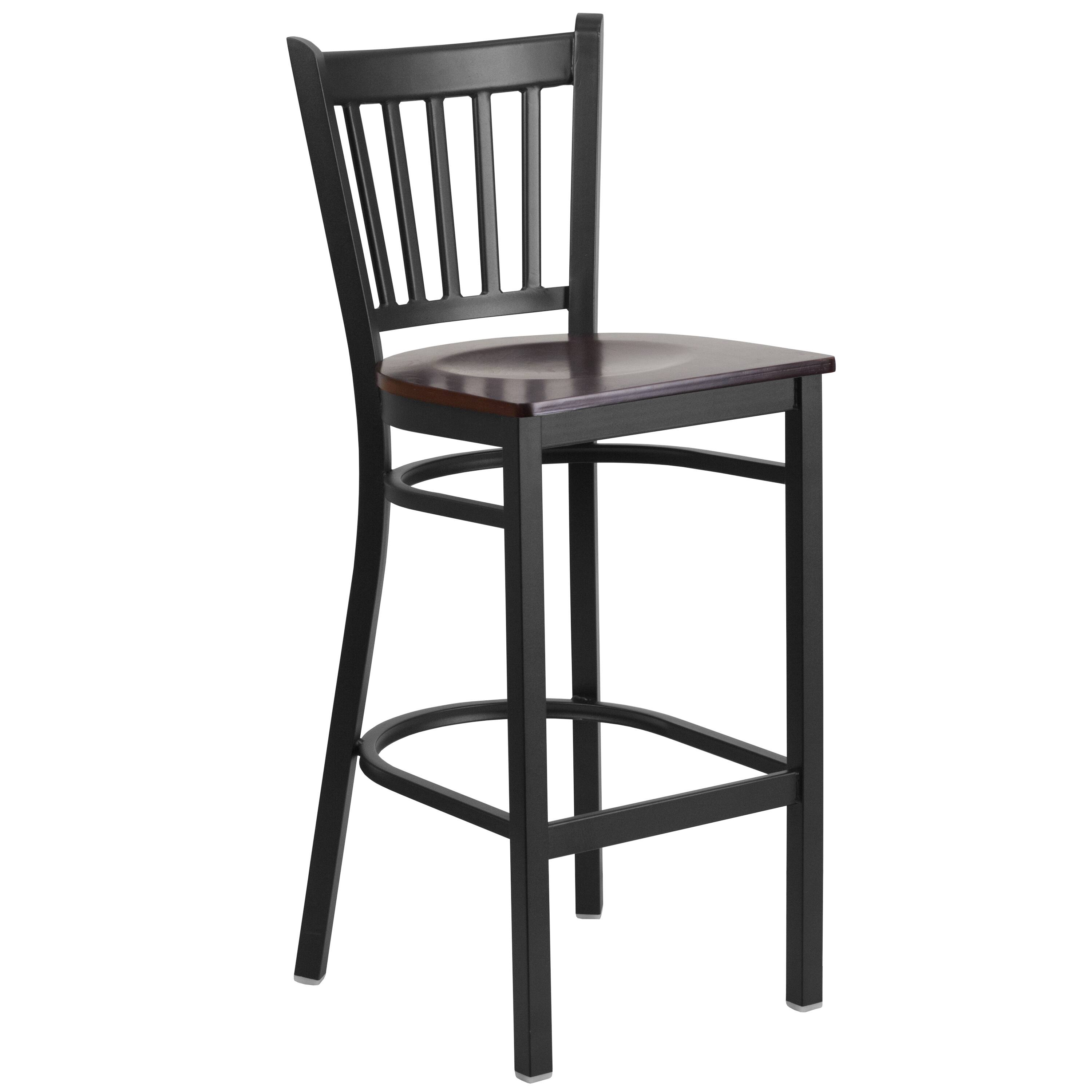 Alt View 7. Emma + Oliver - 2 Pack Vertical Back Metal Restaurant Barstool - Walnut Wood Seat/Black Metal Frame.