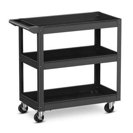 Front. Costway - Costway 3-Tier Metal Utility Cart 400 lbs Storage Service Trolley Tool Storage - Black.