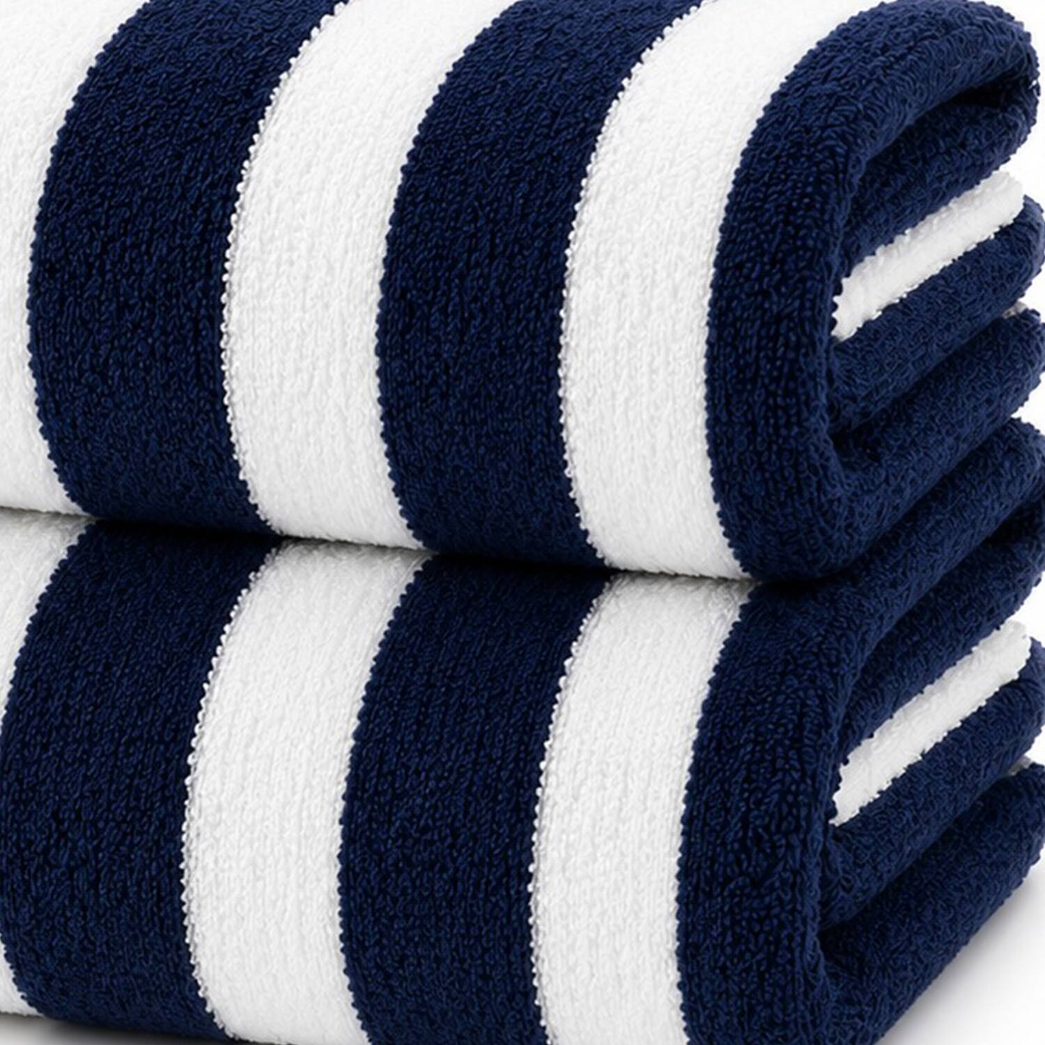 Back. Plazatex - Plazatex Cabana Terry Cloth Stripe 80% Cotton 20% Polyester 2 Pack Beach Bath Towel 36" x 66" Navy - Navy.