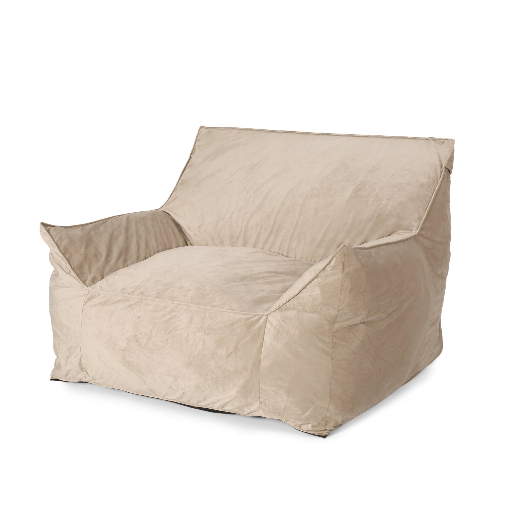 Left. GOODSILO - Luxurious Velveteen Bean Bag Chair with Comfortable Armrests for Cozy Seating - Taupe.