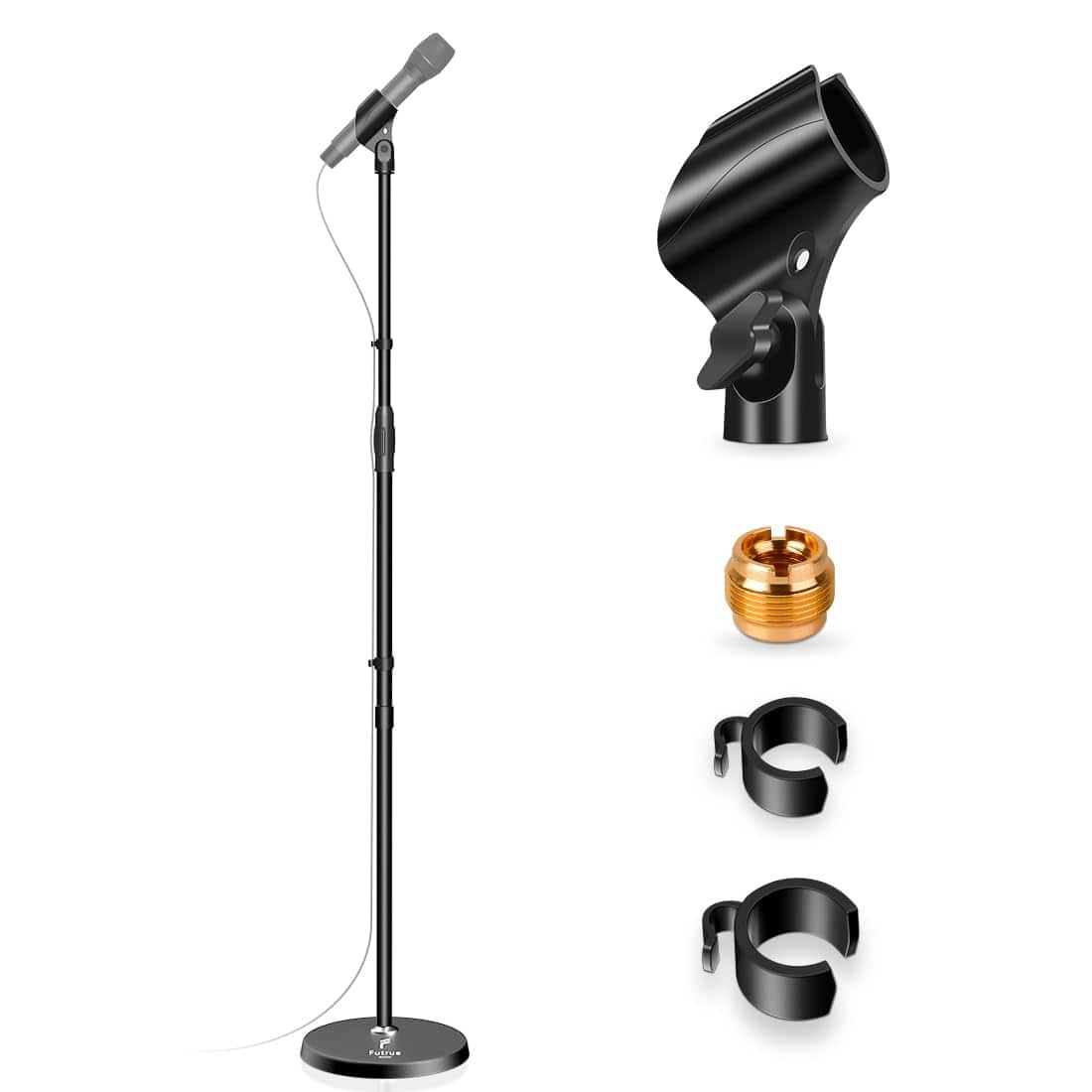 Dazzling Pops - Microphone Stand Mic Floor Adjustable Height From 39 To 66 180 Rotatable Clip Heavy Duty Round Base Boom Arm - Default