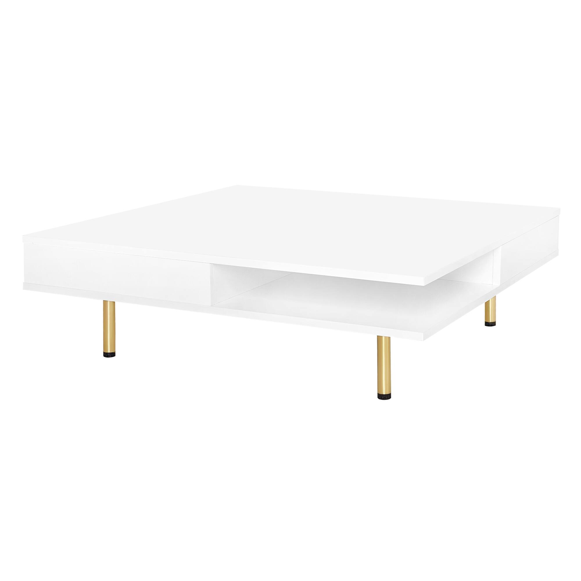 Alt View 8. GOODSILO - Elegant High Gloss Square Coffee Table with Golden Legs and Dual Drawers for Modern Living Room Décor - White.