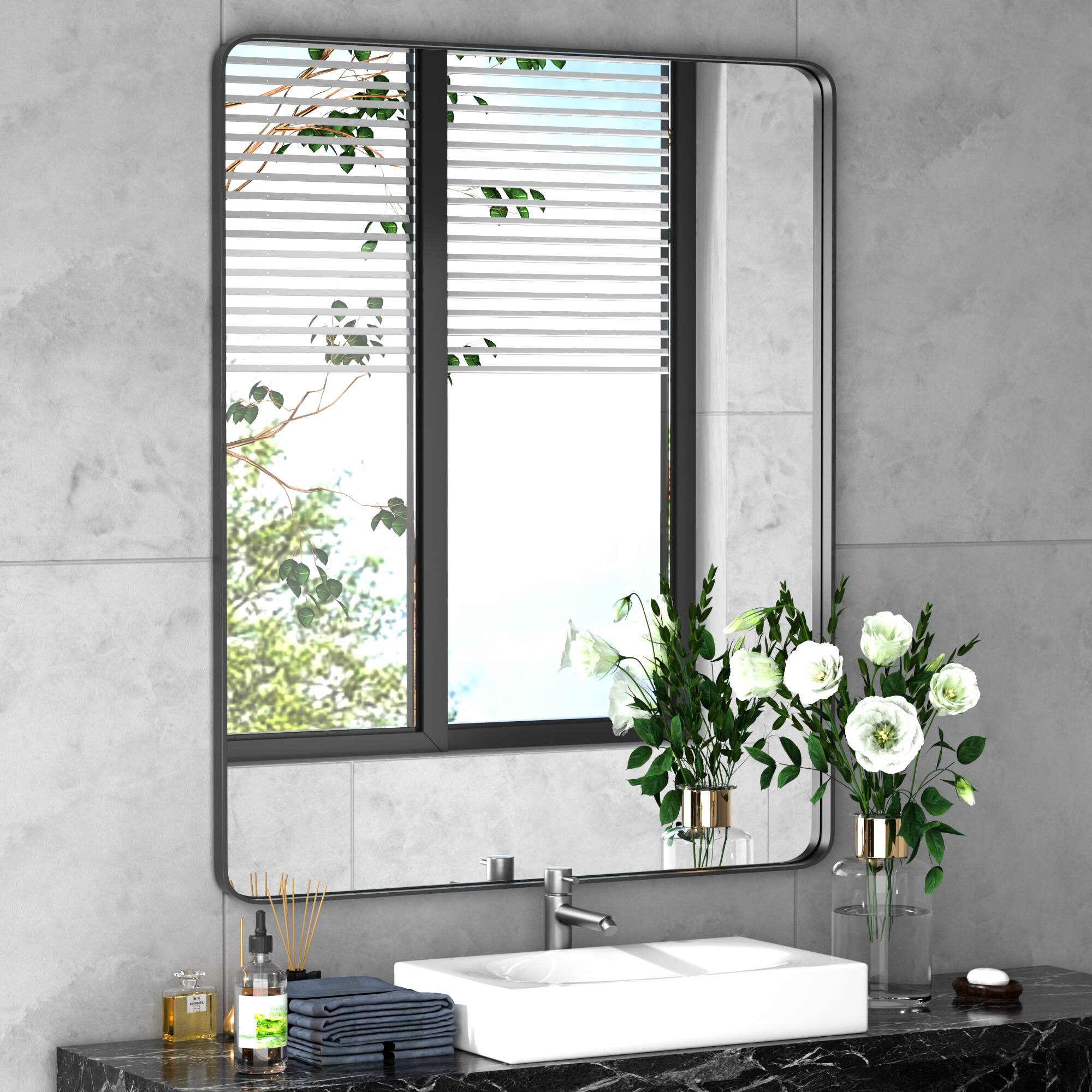Angle. PAIHOME - Classic Stainless Steel Rectangular Wall Mirror - High-Strength Tempered Glass Bathroom Mirrors Modern Mirror - Black-22x30 Inch.
