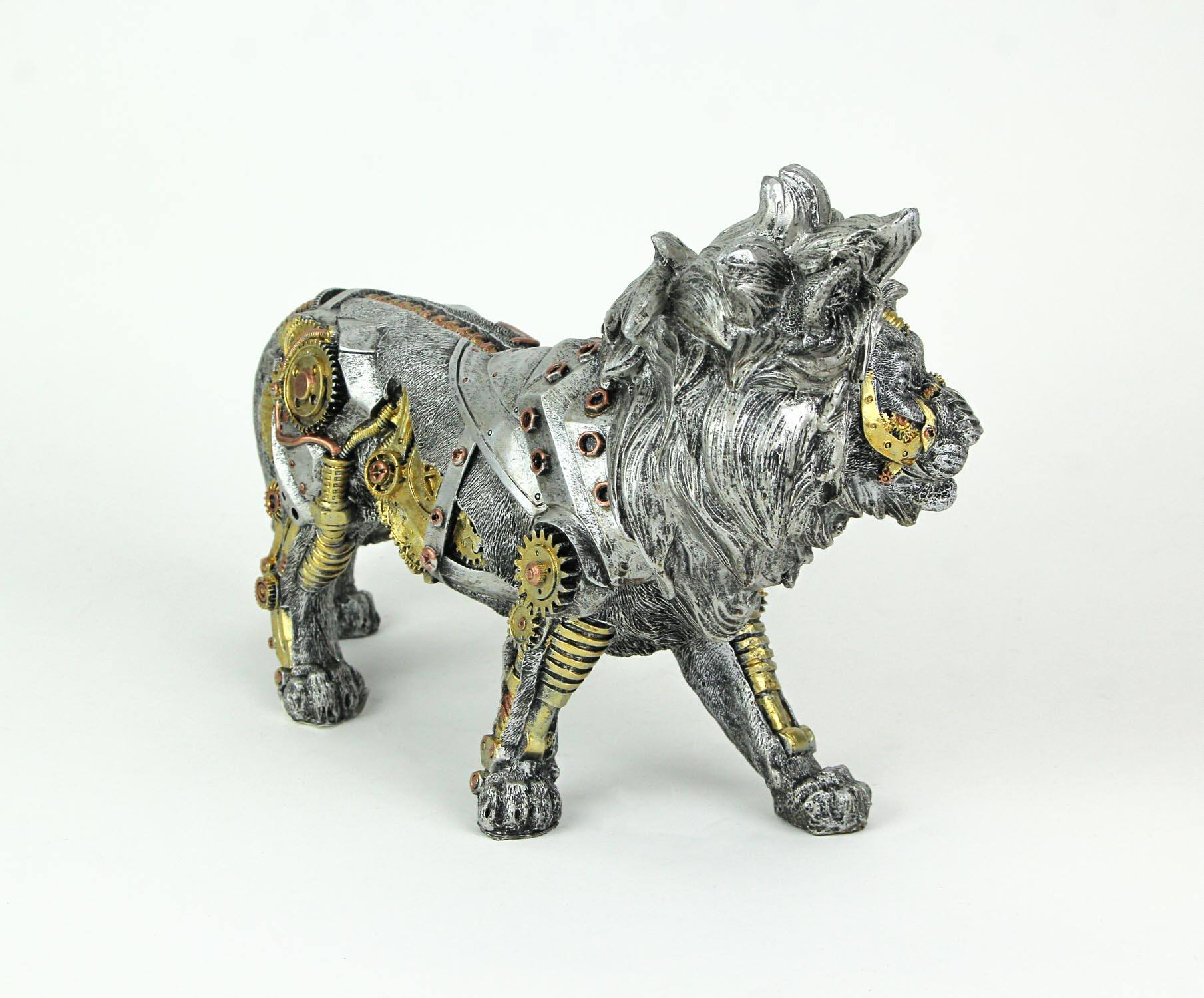 Alt View 1. Everspring Import Co. - Mechanical Steampunk Cyborg African Lion Statue - Silver.