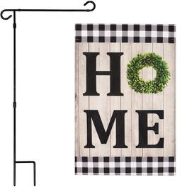 G128 - Combo Pack: 36 x 16 in Garden Flag Stand & 12"x18" Double-Sided Burlap Flag — Home Sweet Home Wreath - Assorted Colors