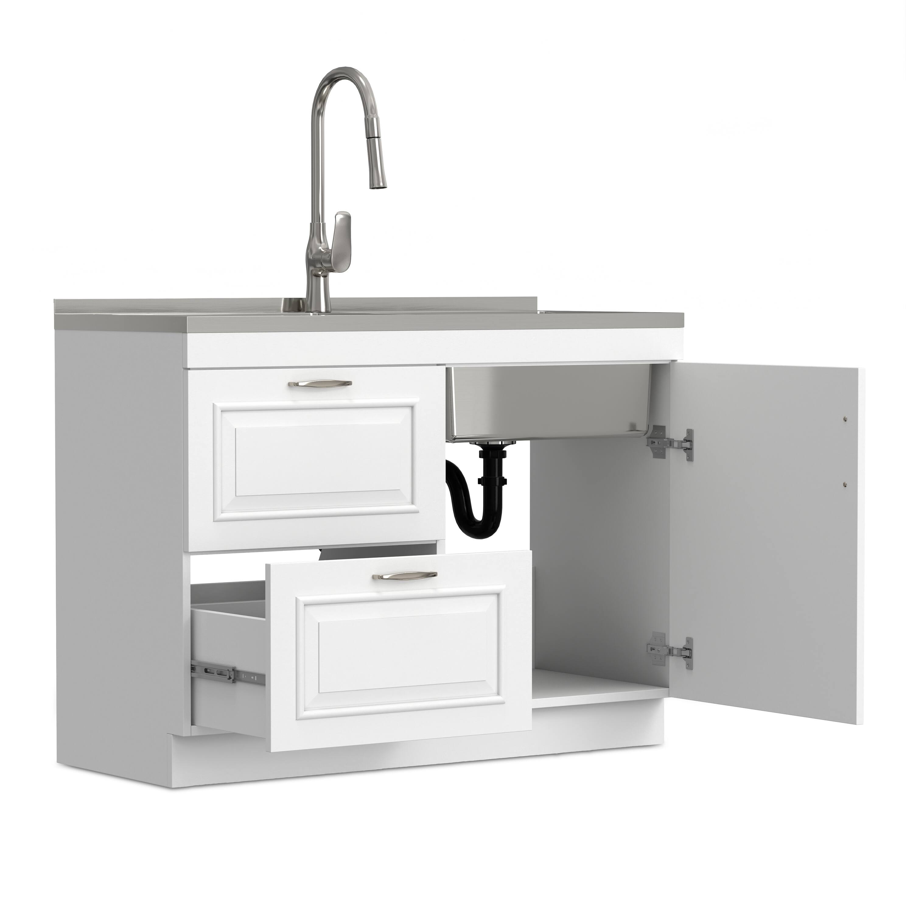Back. Simpli Home - Darwin All-In-One 46-inch Laundry Utility Sink and Cabinet - Pure White.