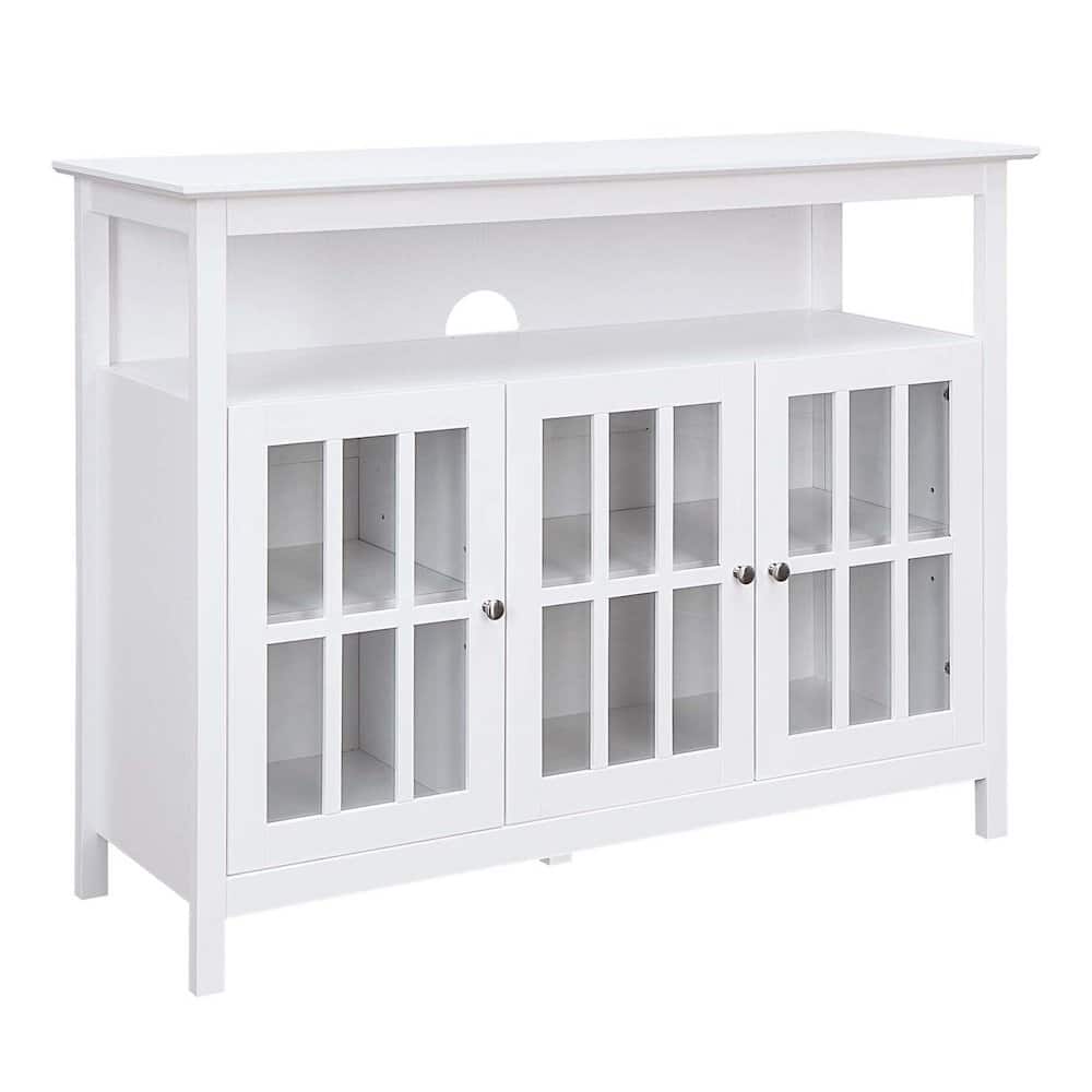 FurniFact - White TV Stand with Storage Cabinets and Shelf for TVs up to 55 Inches - Brown