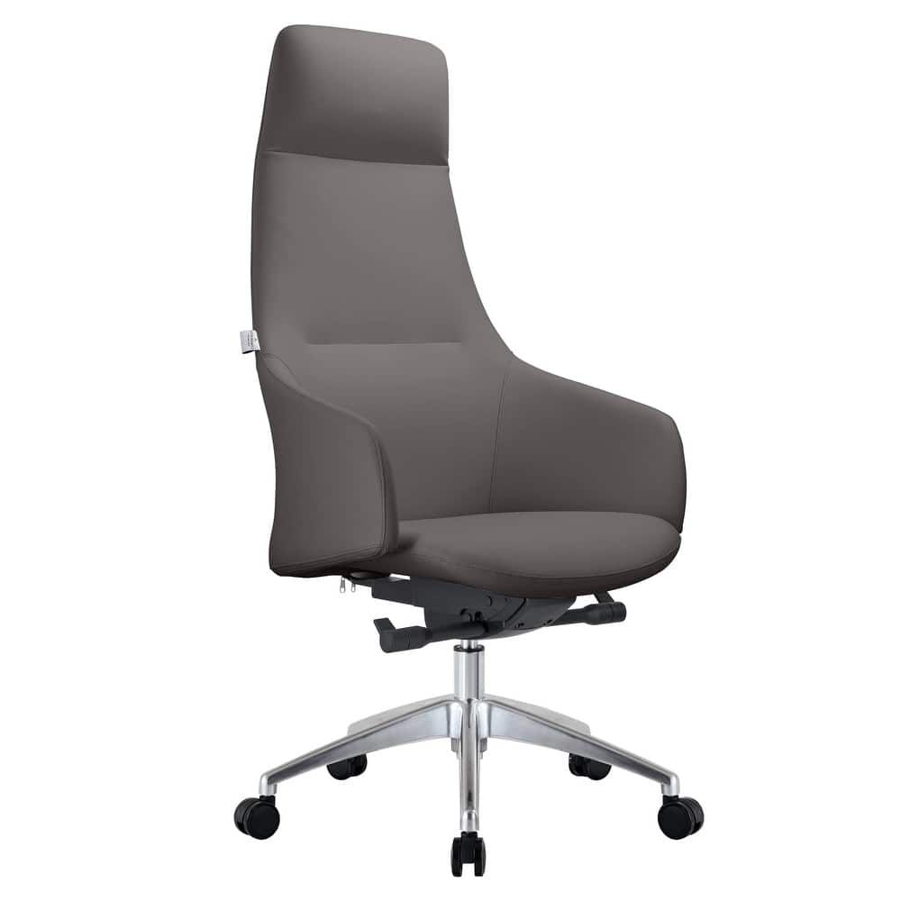 Front. LeisureMod - Celeste High-Back Office Chair in Upholstered Leather with Iron Frame Swivel and Tilt for Desk, Study and Home Office - Grey.