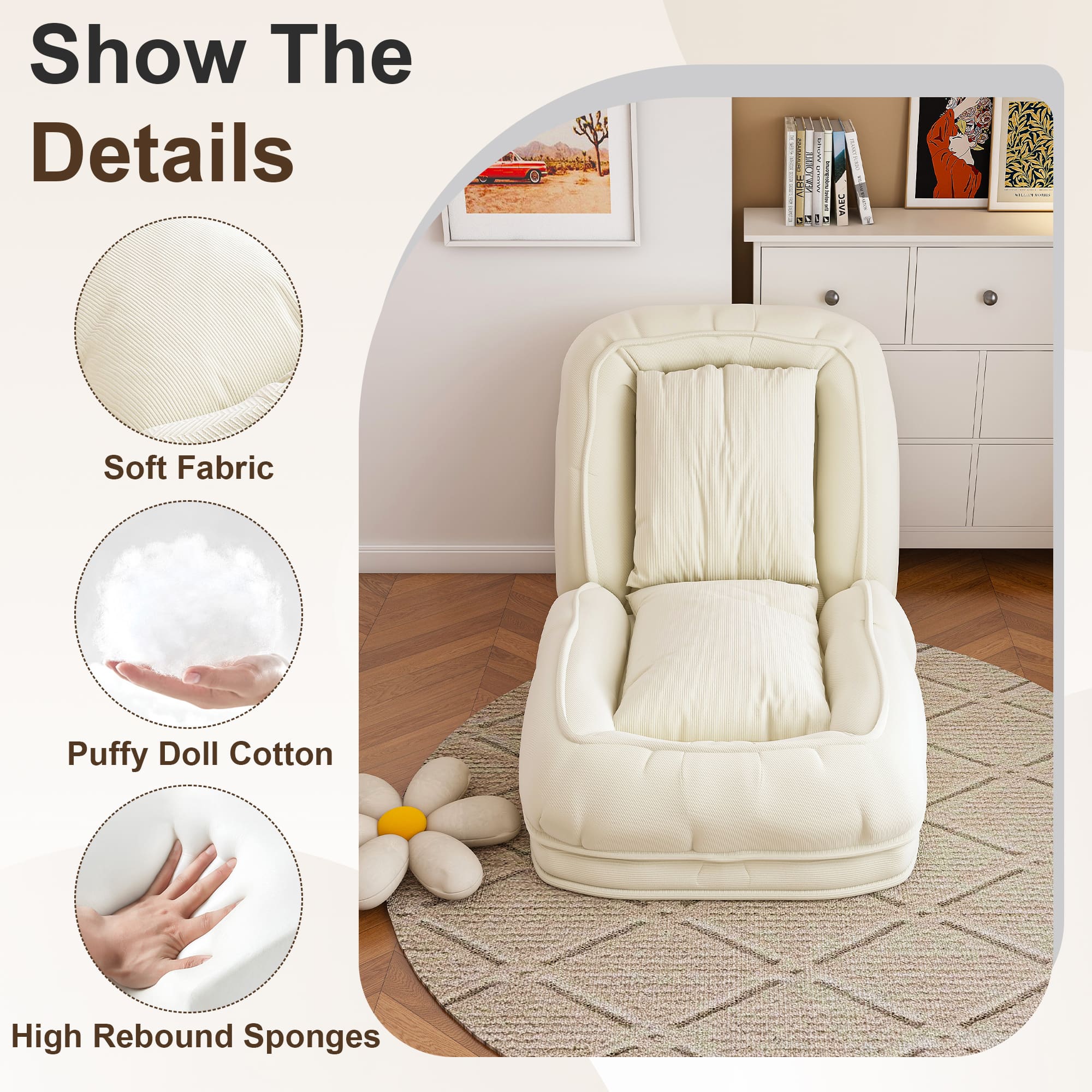 APRILSOUL Upholstered Human Dog Bed Foldable Lazy Sofa 5