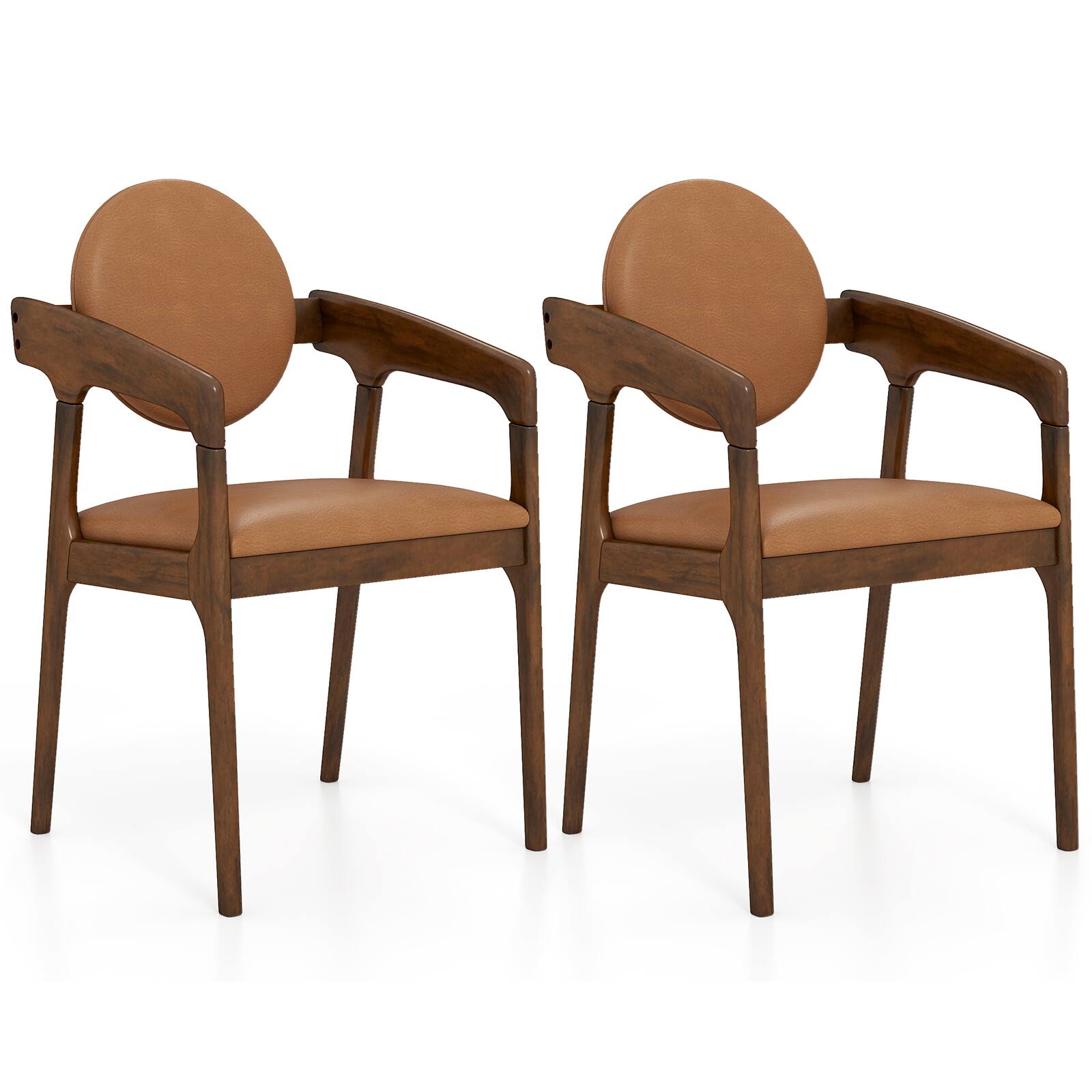 Alt View 1. Gymax - Gymax Wooden Dining Chair Set of 2 w/Rubber Wood Frame Padded Seat & Back Armrests - Brown.