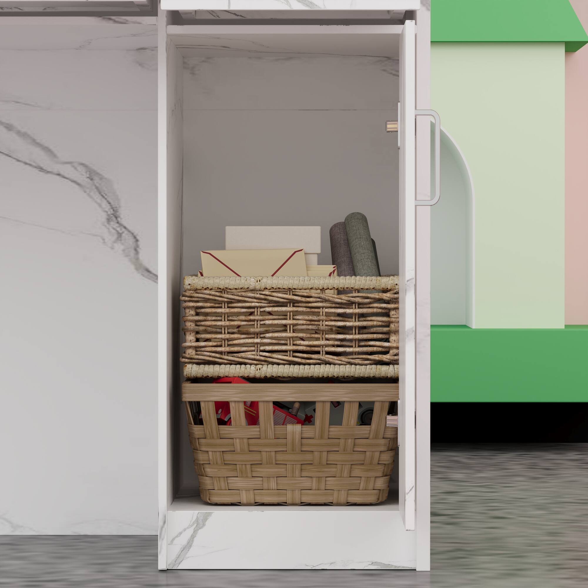 Alt View 8. Famapy - Marble Pattern Desk with Drawer and Cabinet, Computer Desk, Office Reception Table, Study Writing Table with Storage - Marble White.