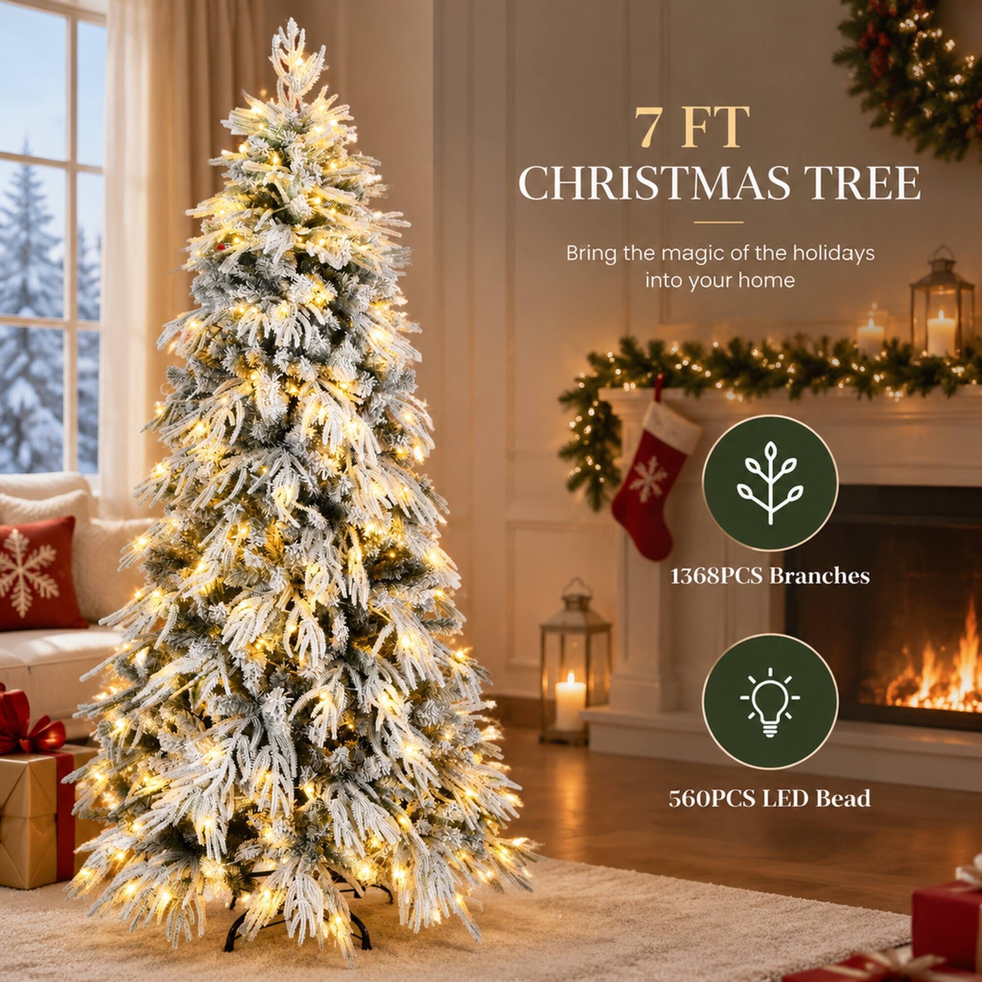 7 FT CHRISTMAS TREE  
Bring the magic of the holidays into your home  
1368PCS Branches  
560PCS LED Bead