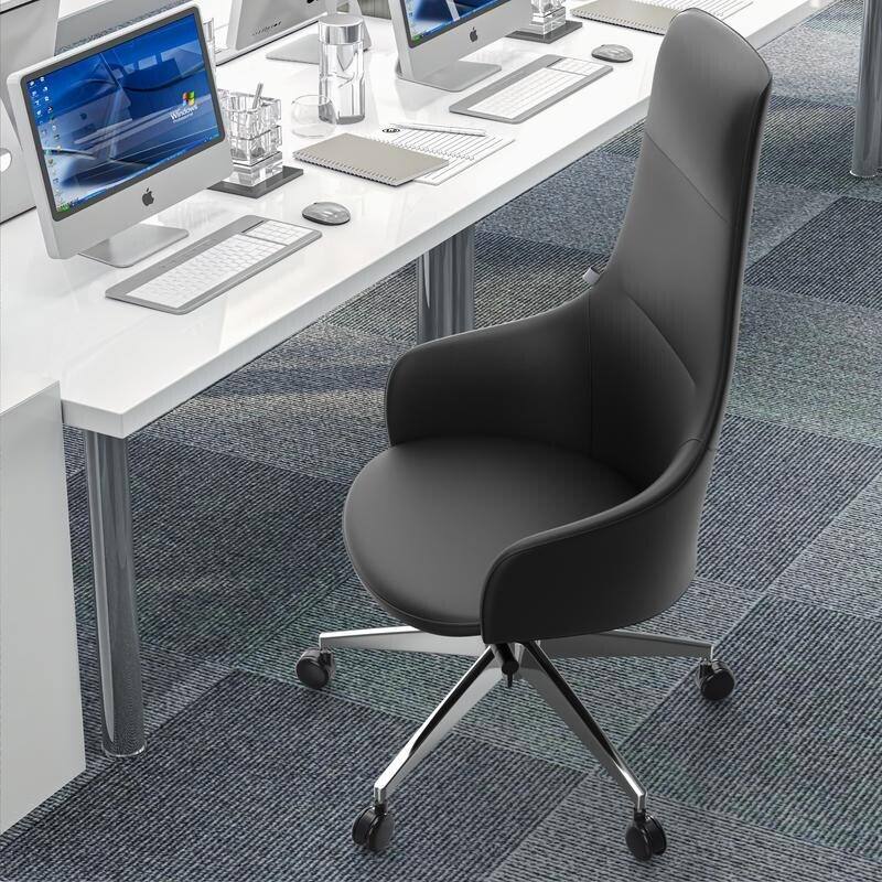 Angle. LeisureMod - Celeste High-Back Office Chair in Upholstered Leather with Iron Frame Swivel and Tilt for Desk, Study and Home Office - Black.