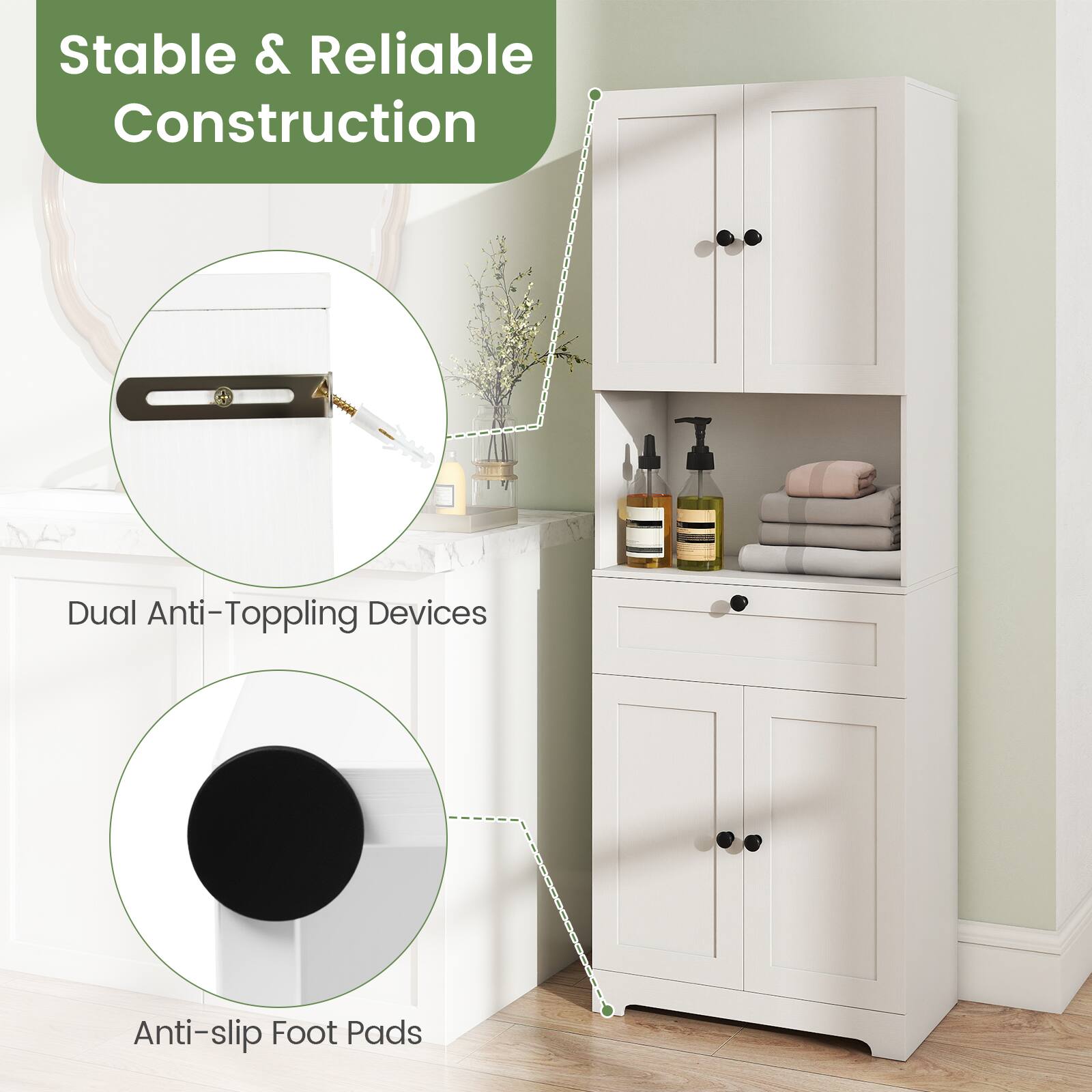 Stable & Reliable Construction

Dual Anti-Topping Devices

Anti-slip Foot Pads