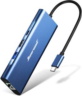 Hiearcool - 8-in-1 USB C Dongle for Macbook (4K 60Hz HDMI, 1Gbps LAN, 100W PD, USB 3.0, SD/TF) - Blue