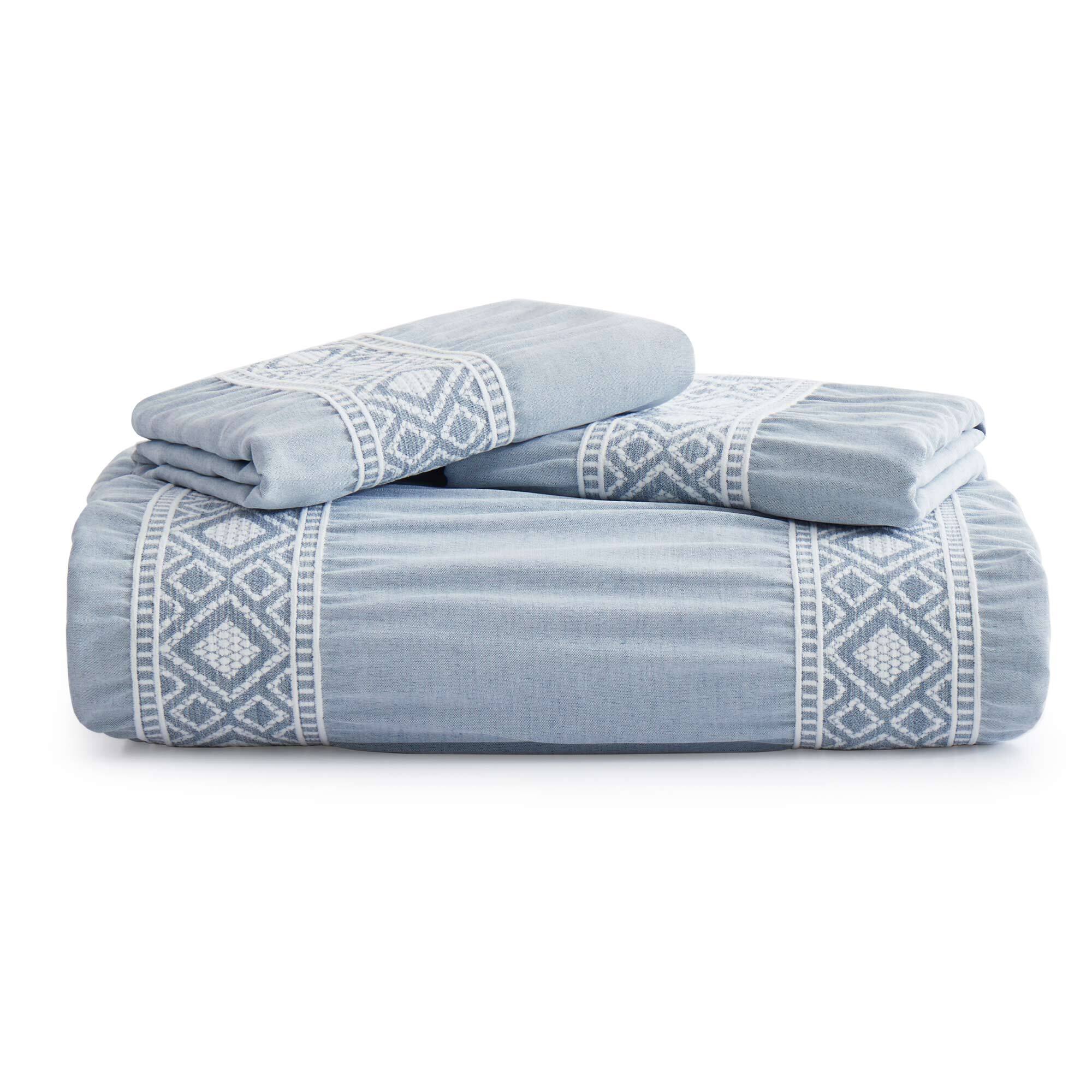 Alt View 2. Peace Nest - Peace Nest Textured Geometric Duvet Cover Set with Pillowcases for All Season, Blue, Full/Queen - Blue.