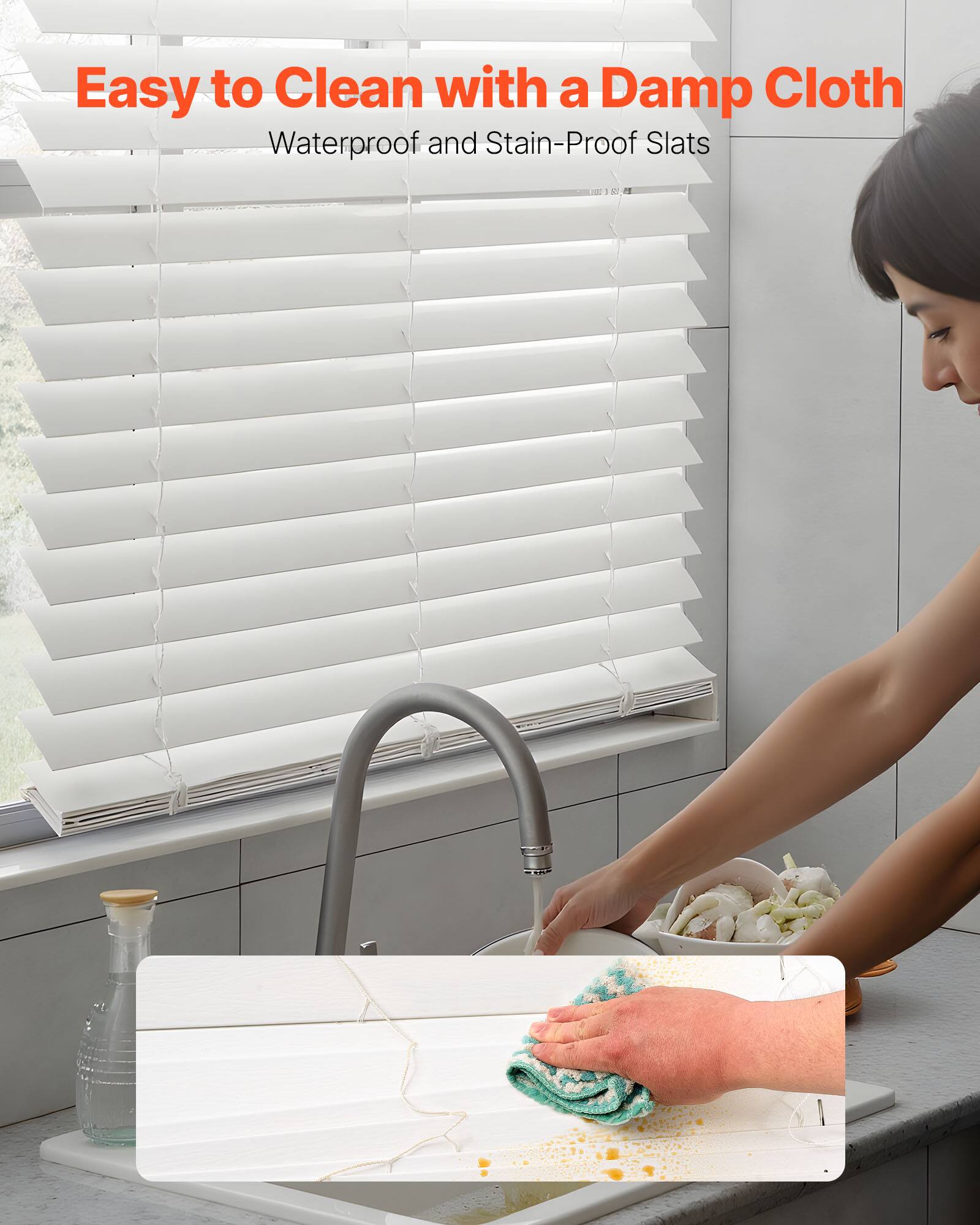 Easy to Clean with a Damp Cloth  
Waterproof and Stain-Proof Slats