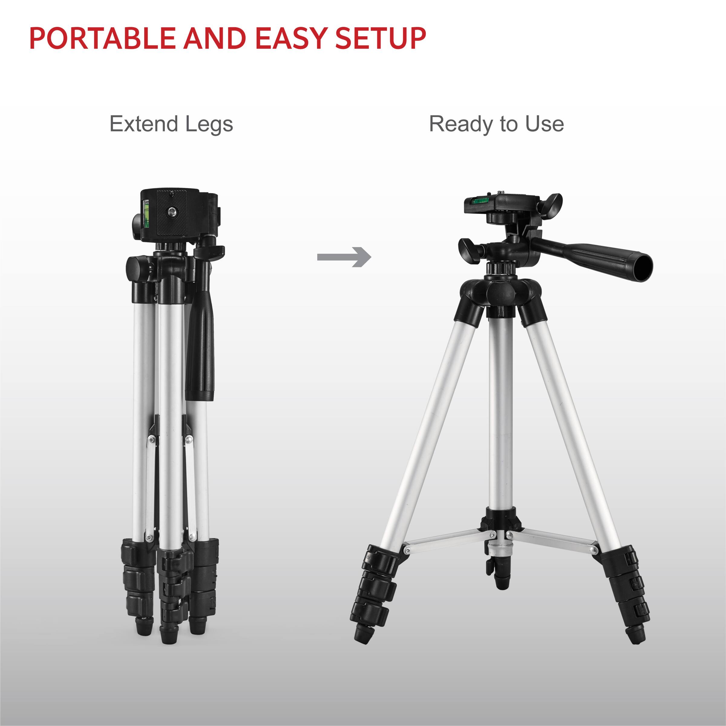 GPX Tripod with 3 Section Flip Lock Legs and Pan and Tilt Head
