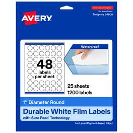Avery - Durable Round Labels, 1" Diameter, 1200 Total - White