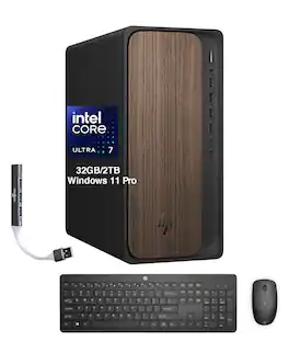 HP - Upgraded - OmniDesk Desktop (Ultra 7-265, 32GB, 2TB SSD, Intel Graphics, WiFi 6, Bluetooth 5.4, RJ-45,RJ-45, Win 11 Pro) w/USB Hub - Dark Wood