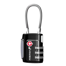 Fosmon - 1 Pack TSA Approved Luggage Lock, 3 Digit Combination Lock Easy to Set Luggage Cable Lock, Travel TSA Lock - Black