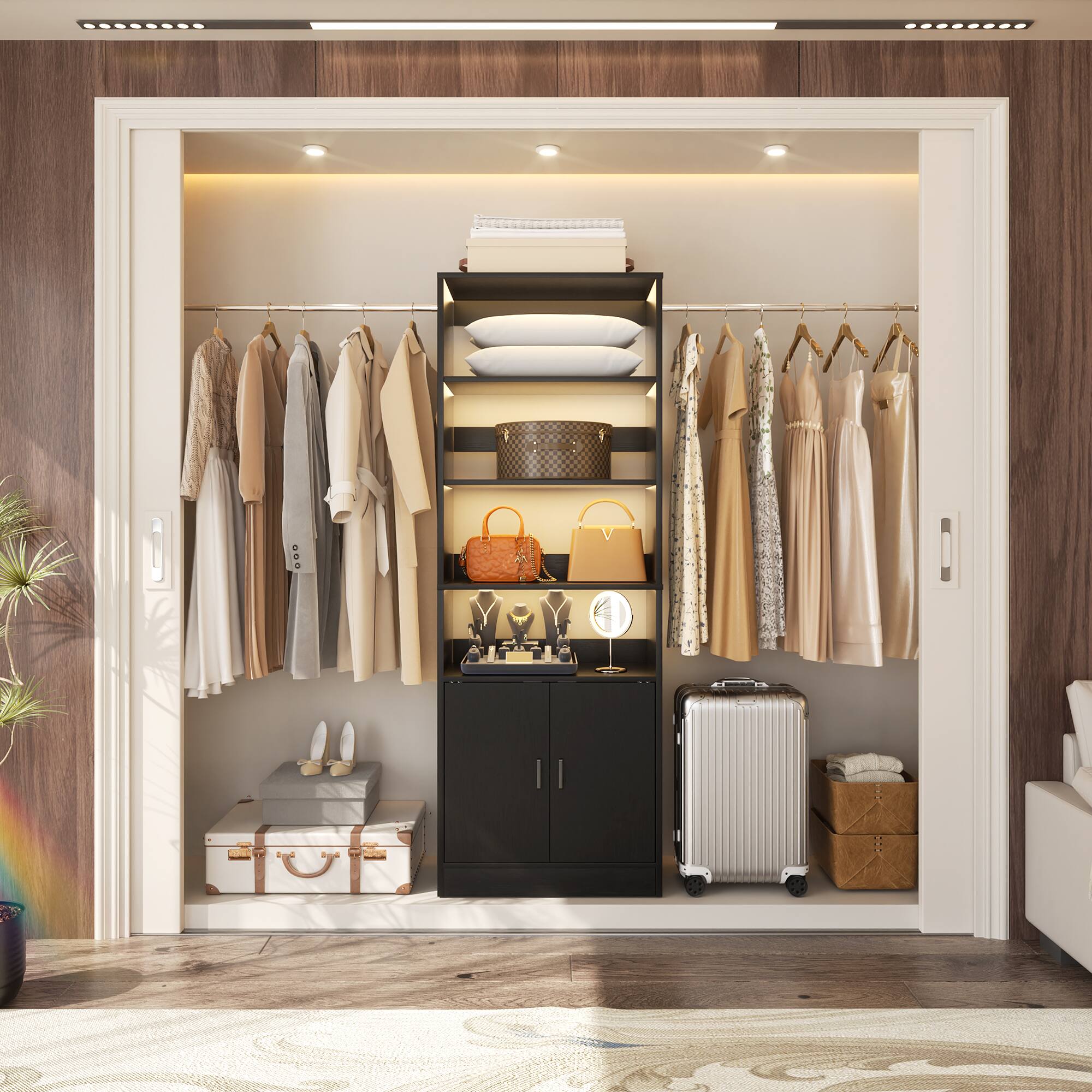 Back. Aheaplus - 8FT Heavy Duty Wall-Mount Closet Organizer System ,Adj Shelves, Hanging Rods & Storage Cabinet - Black.