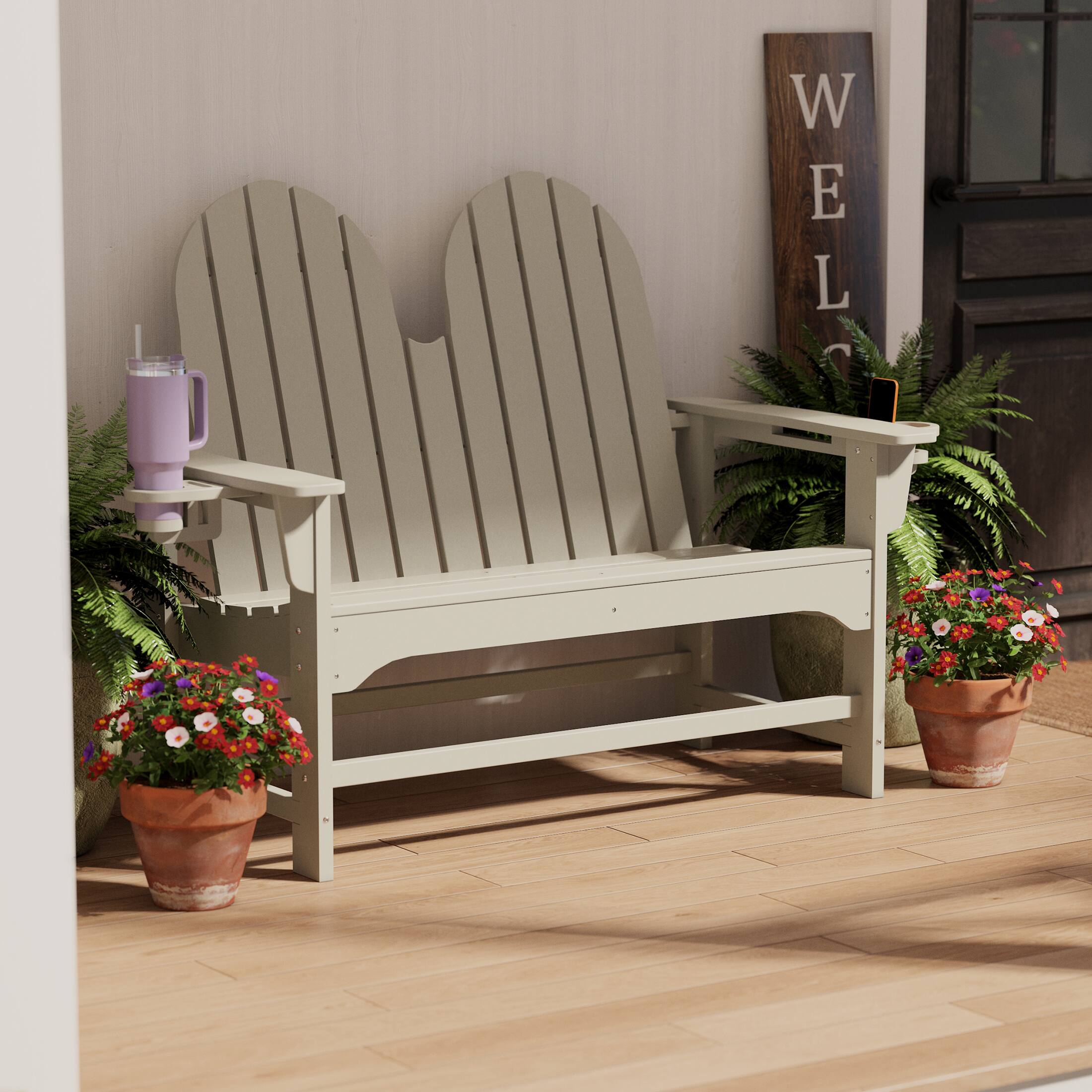Angle. WestinTrends - WestinTrends St. Augustine Outdoor Patio 49" HDPE Adirondack Garden Bench - Sand.