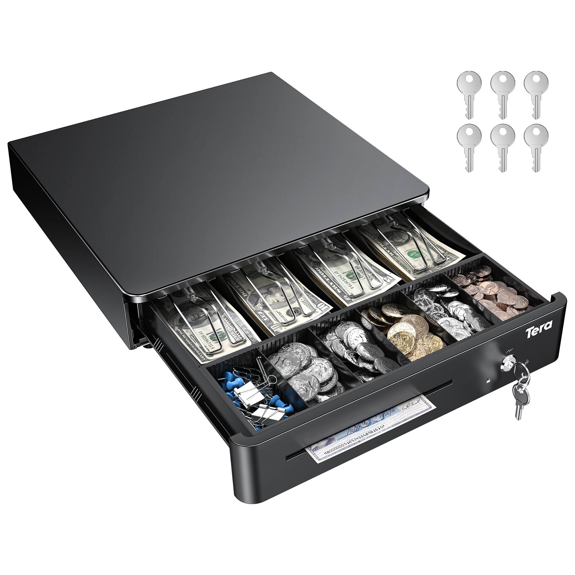Tera - 330R 13" Cash Drawer 4 Bill 6 Coin for POS System 24V RJ12 Key-Lock Small Business