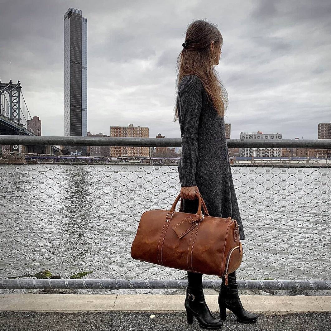 Alt View 2. Steel Horse Leather - The Dagny Weekender | Large Leather Duffle Bag - Dark Brown.