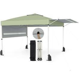 Costway - 10x17 FT Pop Up Canopy Tent with Dual Adjustable Awnings, Silver-Coated Fabric - Green