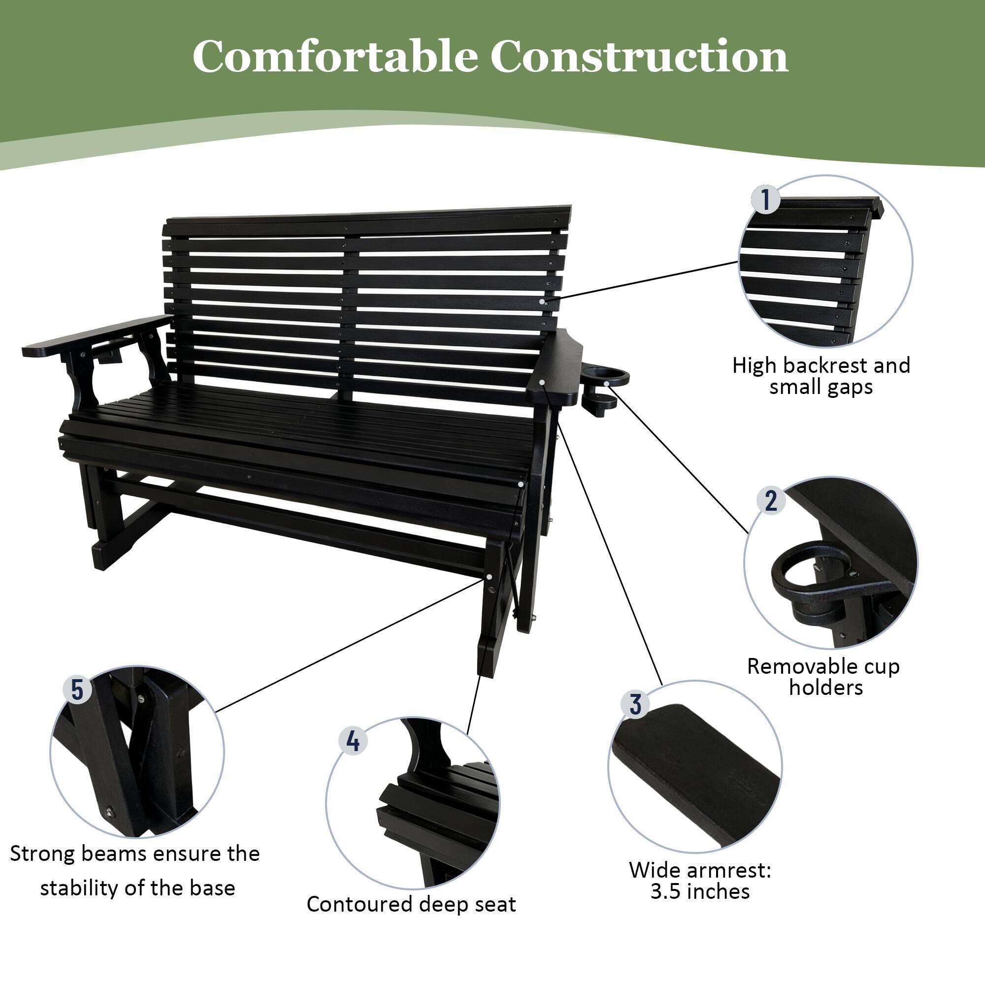 Comfortable Construction

1. High backrest and small gaps
2. Removable cup holders
3. Wide armrest: 3.5 inches
4. Contoured deep seat
5. Strong beams ensure the stability of the base