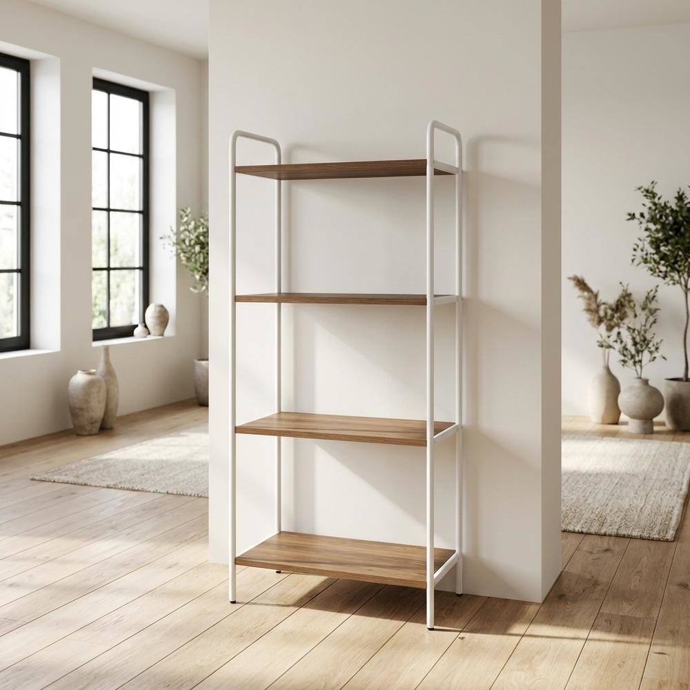 Left. FurniFact - Wooden Bookcase with Open Shelving for Modern Storage and Display - Beech/White.