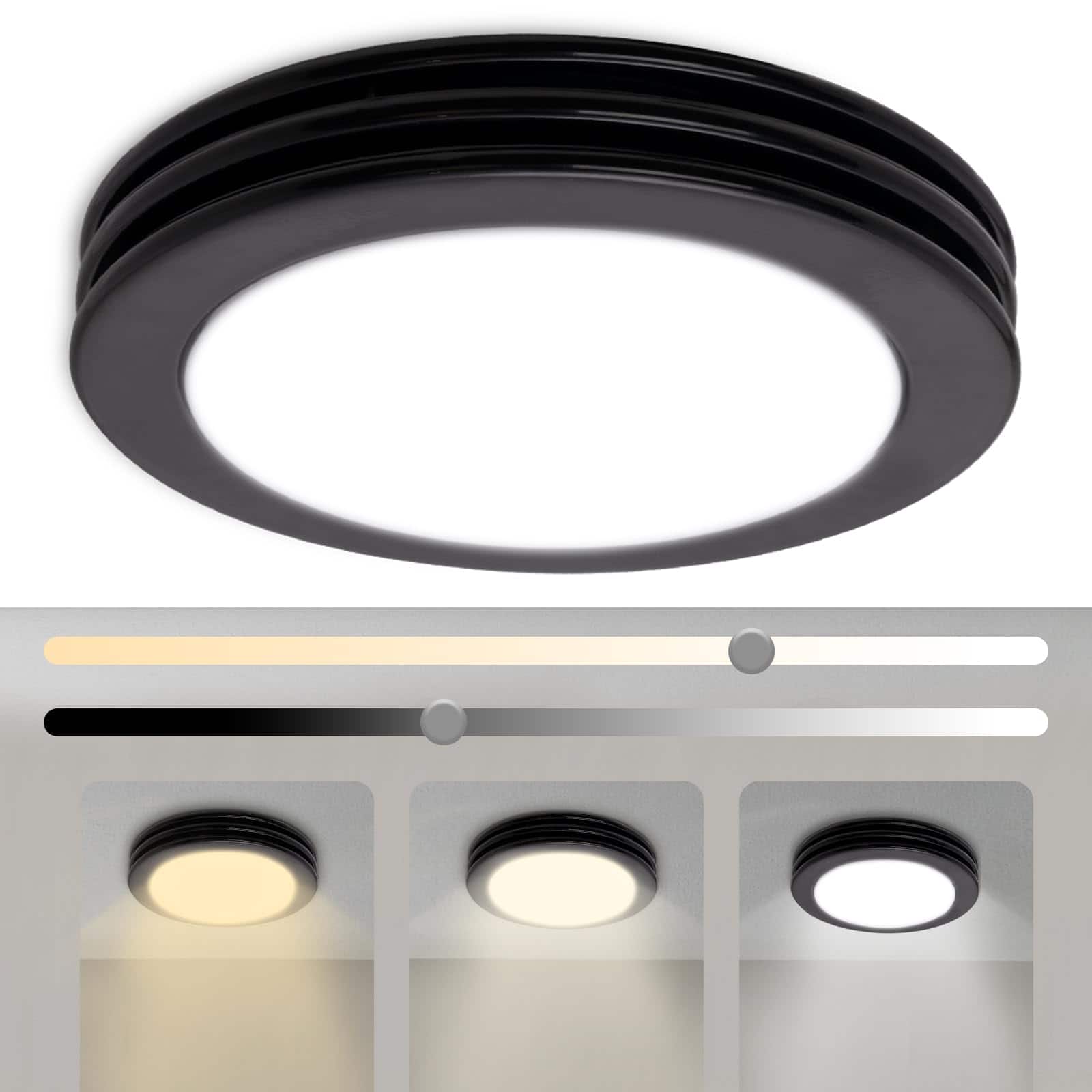 Akicon - Bathroom Exhaust Fan with Light, 80 CFM 2 Sones, 15 Watt Dimmable 3000K/4000K/5500K 3CCT LED Light Matte - Black