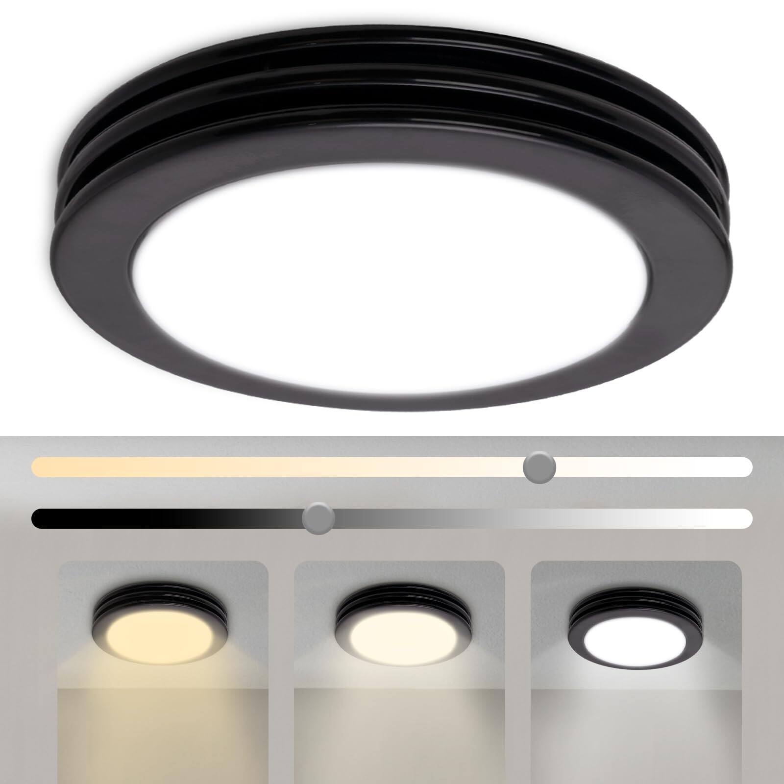 Front. Akicon - Bathroom Exhaust Fan with Light, 80 CFM 2 Sones, 15 Watt Dimmable 3000K/4000K/5500K 3CCT LED Light  Matte black - Black.