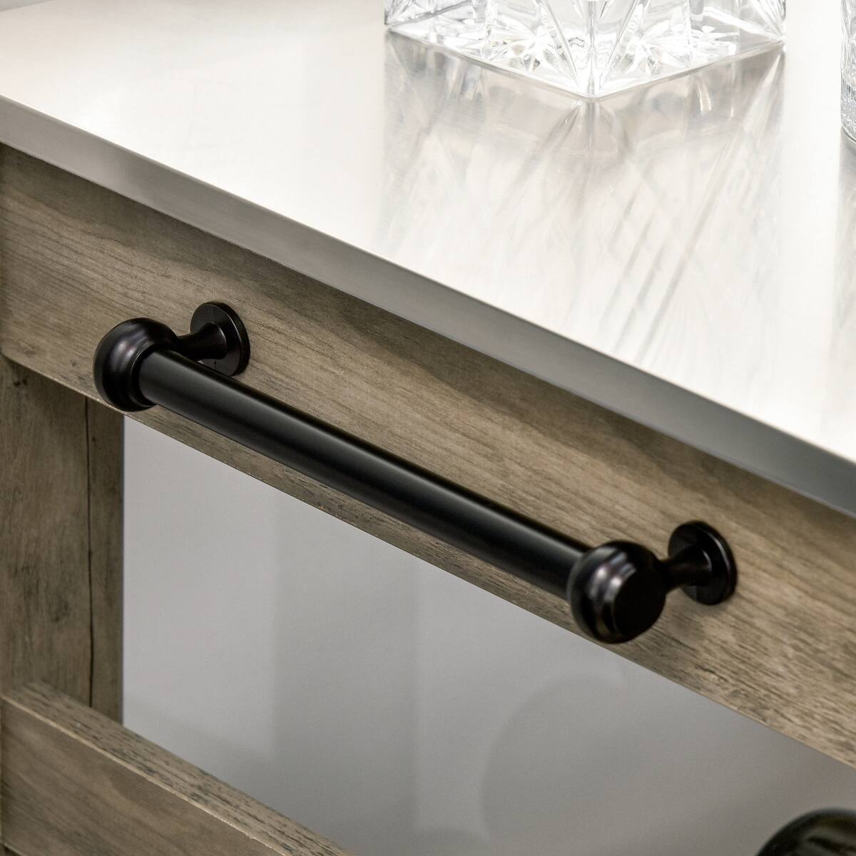 Alt View 4. Loheer - Loheer Rolling Kitchen Cart with Stainless Steel Countertop Grey Kitchen Island Cart - Grey.