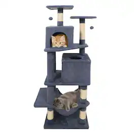 Gymax - 57'' Cat Tree for Indoor Cats w/Dual Condos Hammock Sisal Scratching Posts Grey - Gray