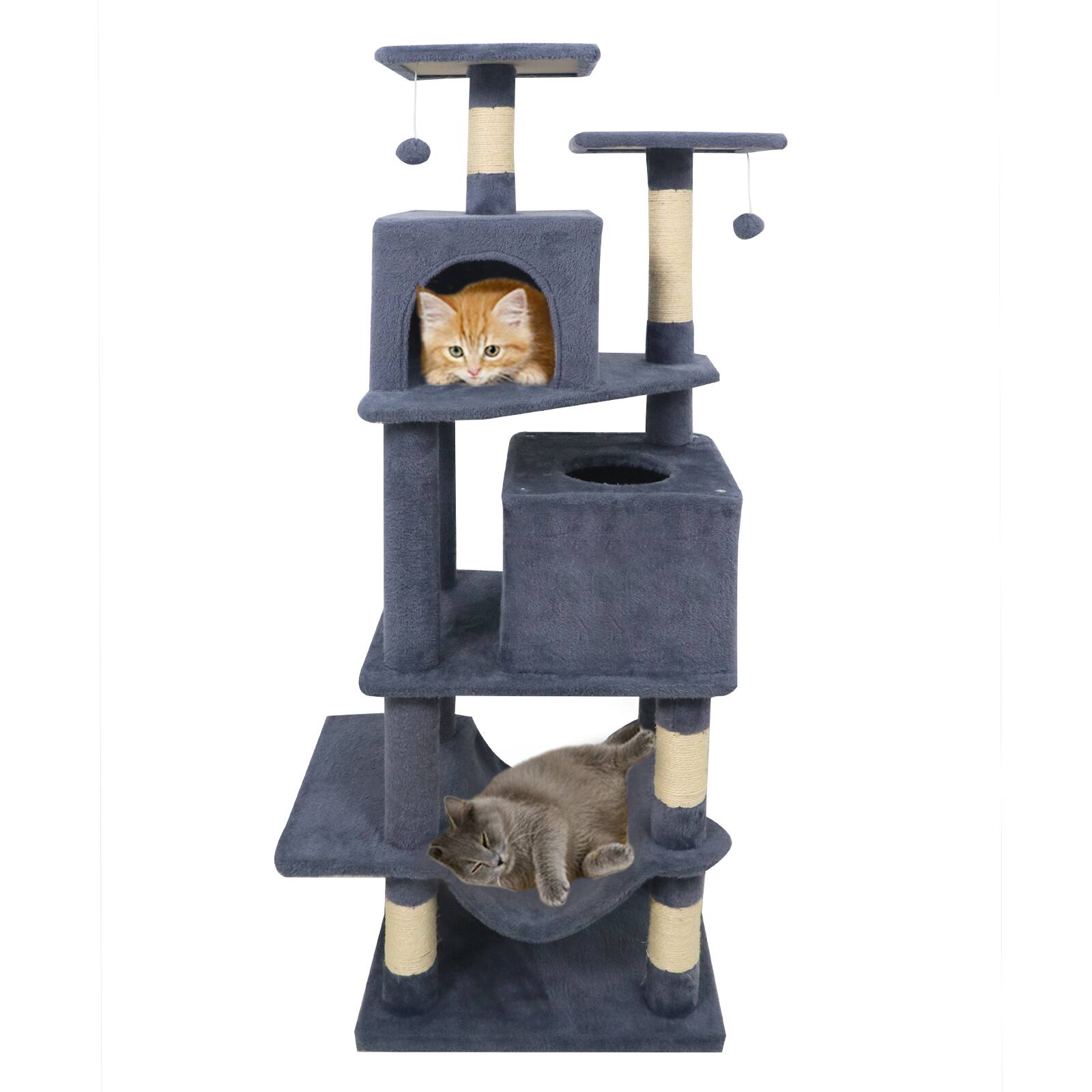 Alt View 9. Gymax - Gymax 57'' Cat Tree for Indoor Cats w/Dual Condos Hammock Sisal Scratching Posts Grey.