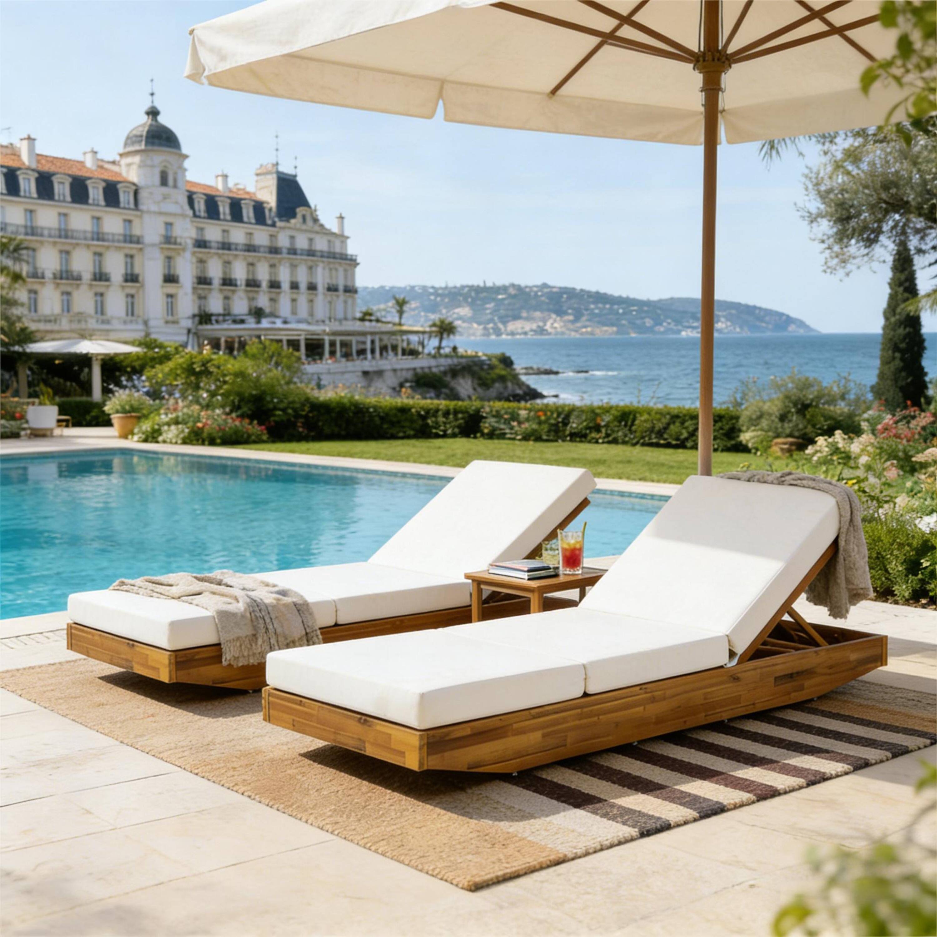 Left. Anysun - Enhanced Comfort with 3-Fold Cushion Design Wooden Chaise Lounge, Assembly Required - Cream.