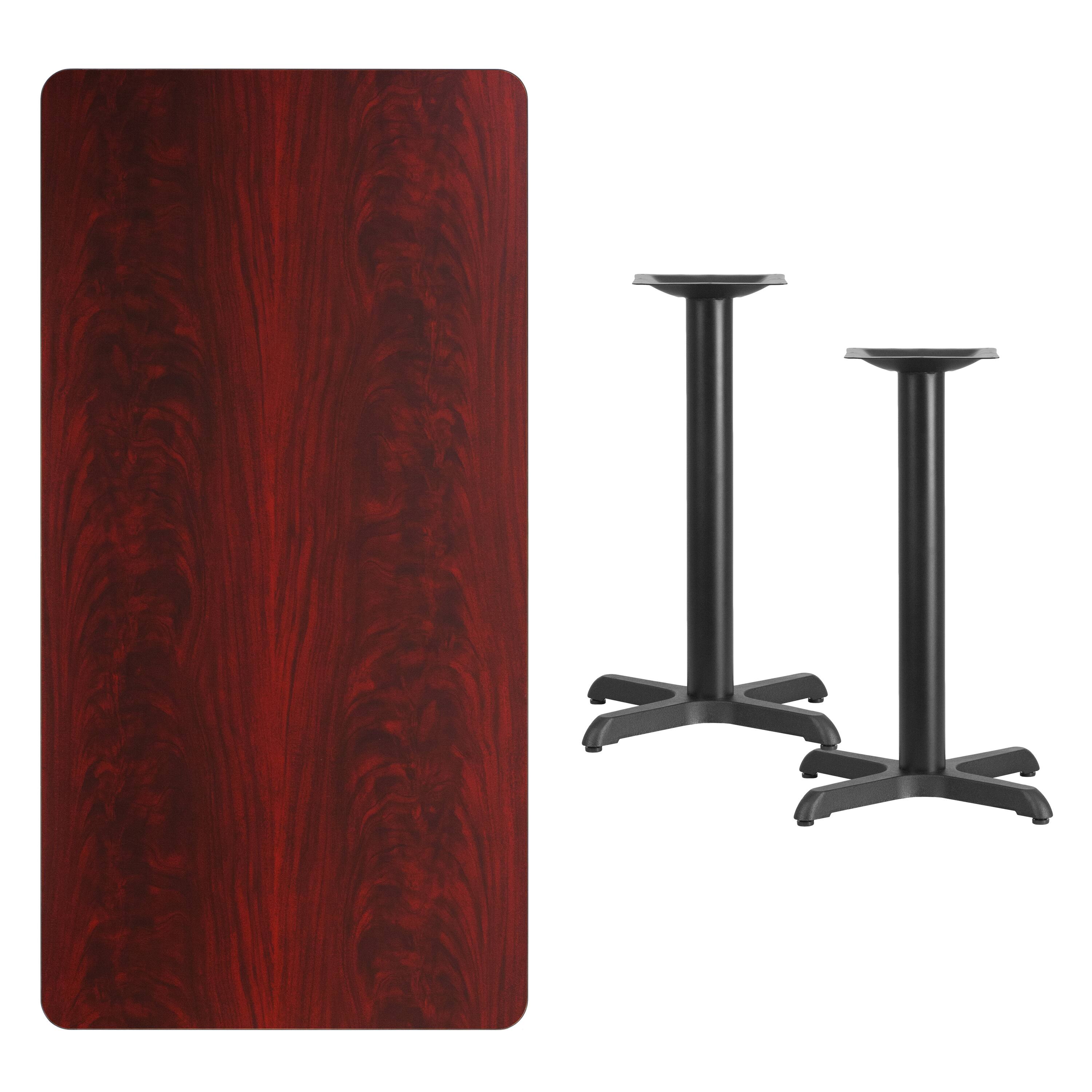 Alt View 2. Emma + Oliver - 30"x60" Rectangular Laminate Table with 22"x22" Table Height Bases - Mahogany.