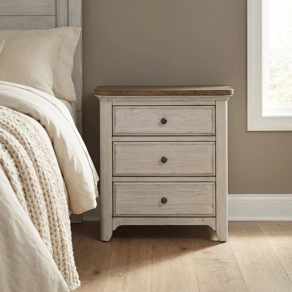 Alt View 1. Starlight Canyon Home - White Farmhouse Nightstand with Charging Station and Storage - White.