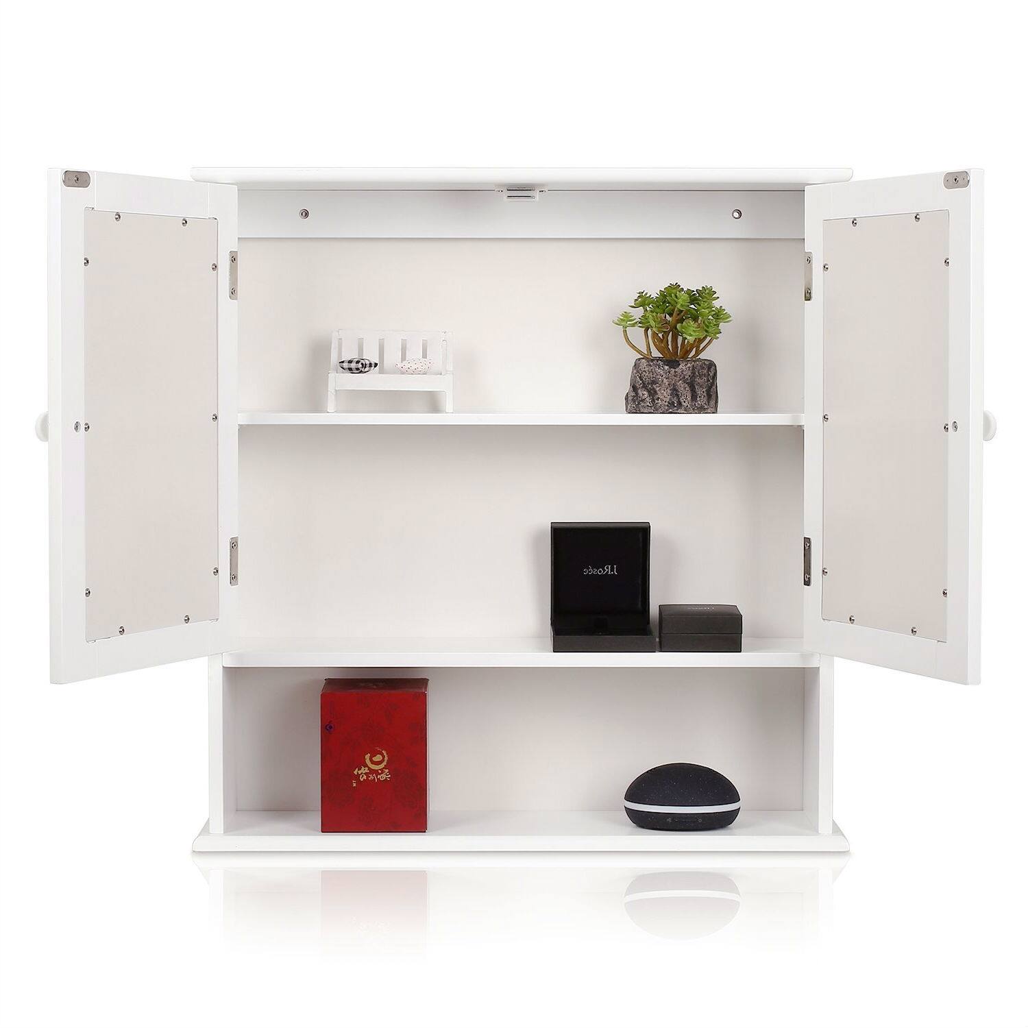Left. Hivvago - White 2-Door Mirrored Medicine Cabinet with Open Shelf - White.