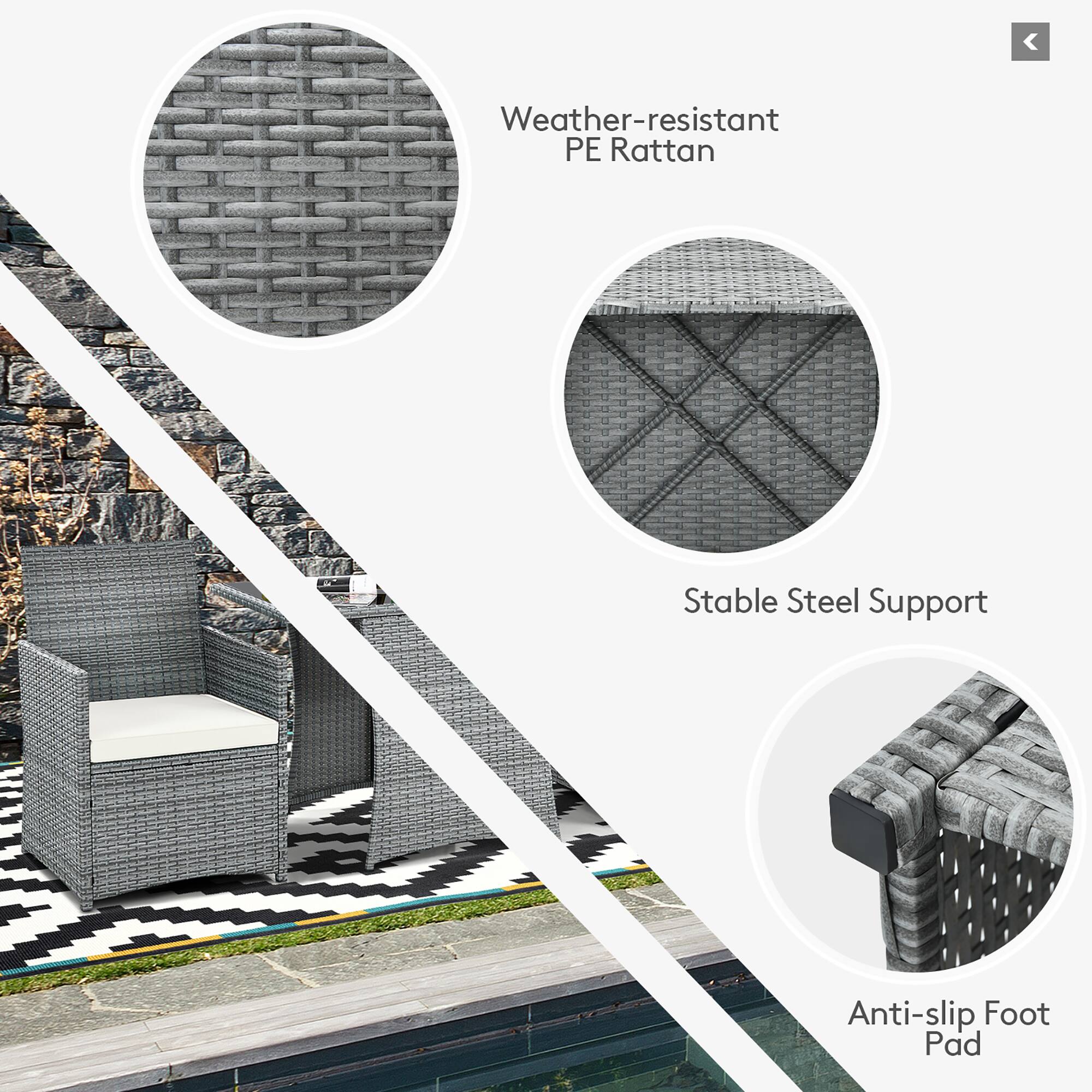 Weather-resistant PE Rattan, Stable Steel Support, Anti-slip Foot Pad