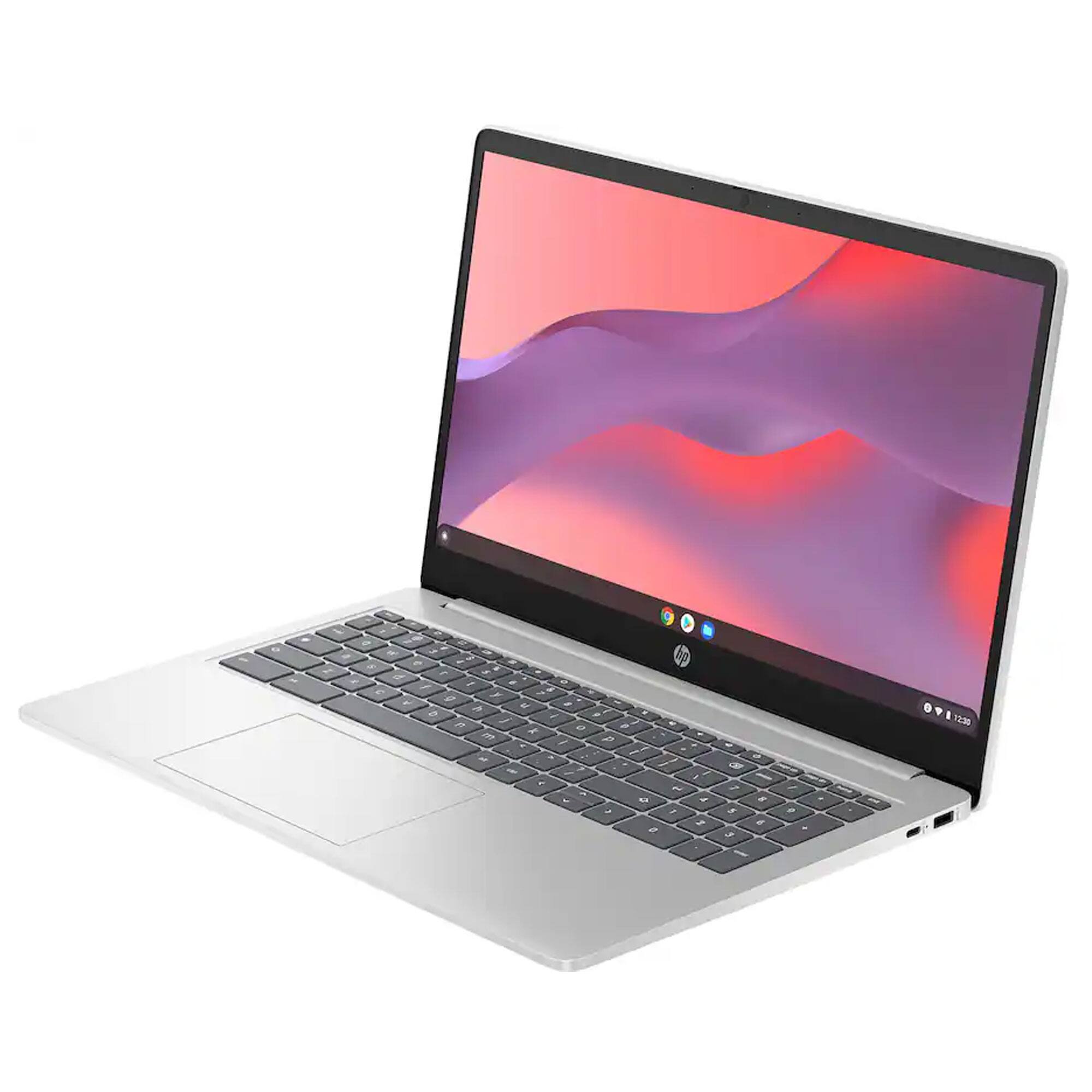Angle. HP - HP 15.6" Chromebook Laptop - 8GB Memory, 64GB eMMC (Natural Silver) with Bag - Natureal Silver.