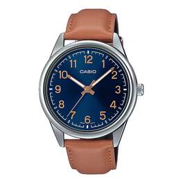 Casio - Men’s Analog Watch with Blue Dial and Leather Strap - MTP-V005L-2B4UDF - Brown