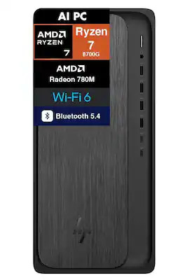 HP - Refurbished Excellent - OmniDesk Desktop (Ryzen 7 8700G, 16GB, 1TB SSD, AMD Radeon 780M, WiFi 6, Bluetooth 5.4, Win 11 Home) - Gray Wood