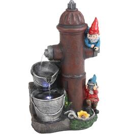 Sunnydaze - Electric Fire Hydrant Gnome Water Fountain with LED Light - 16 in - Dark Red