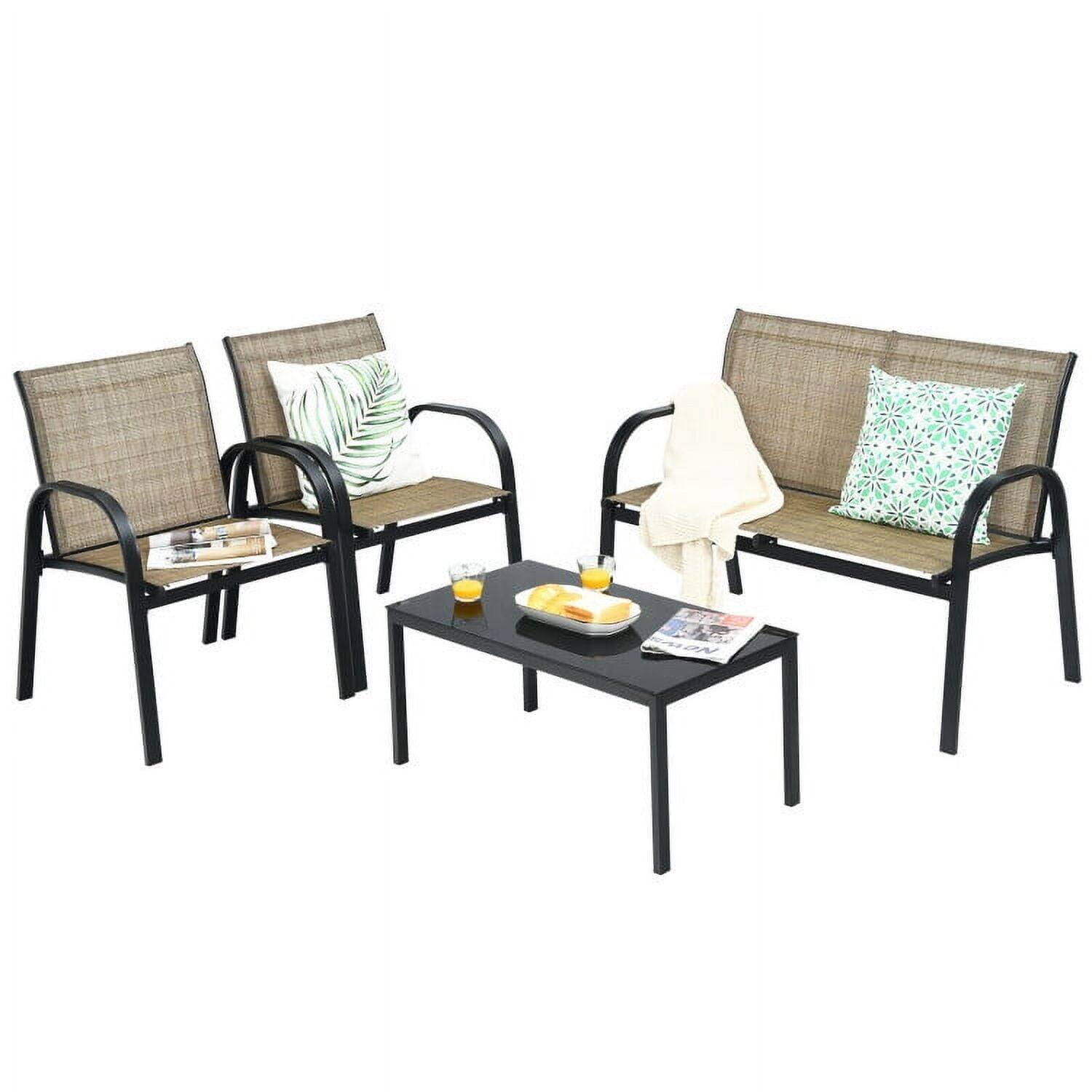Alt View 2. Kadyn - 4 Pieces Patio Furniture Set with Glass Top Coffee Table-Brown - Brown.